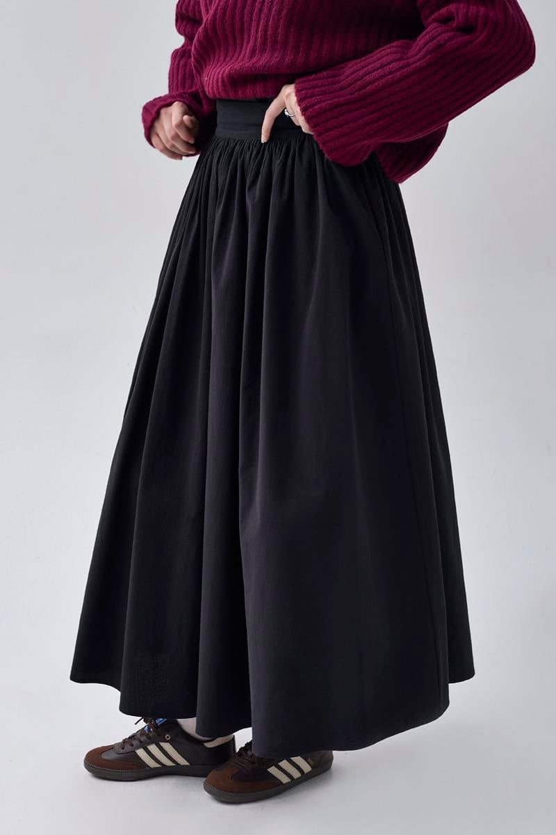 Yüksek Bel Pamuk Etek Siyah