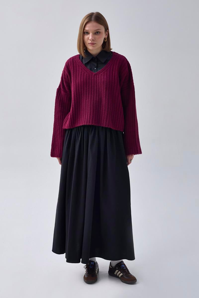 Yüksek Bel Pamuk Etek Siyah