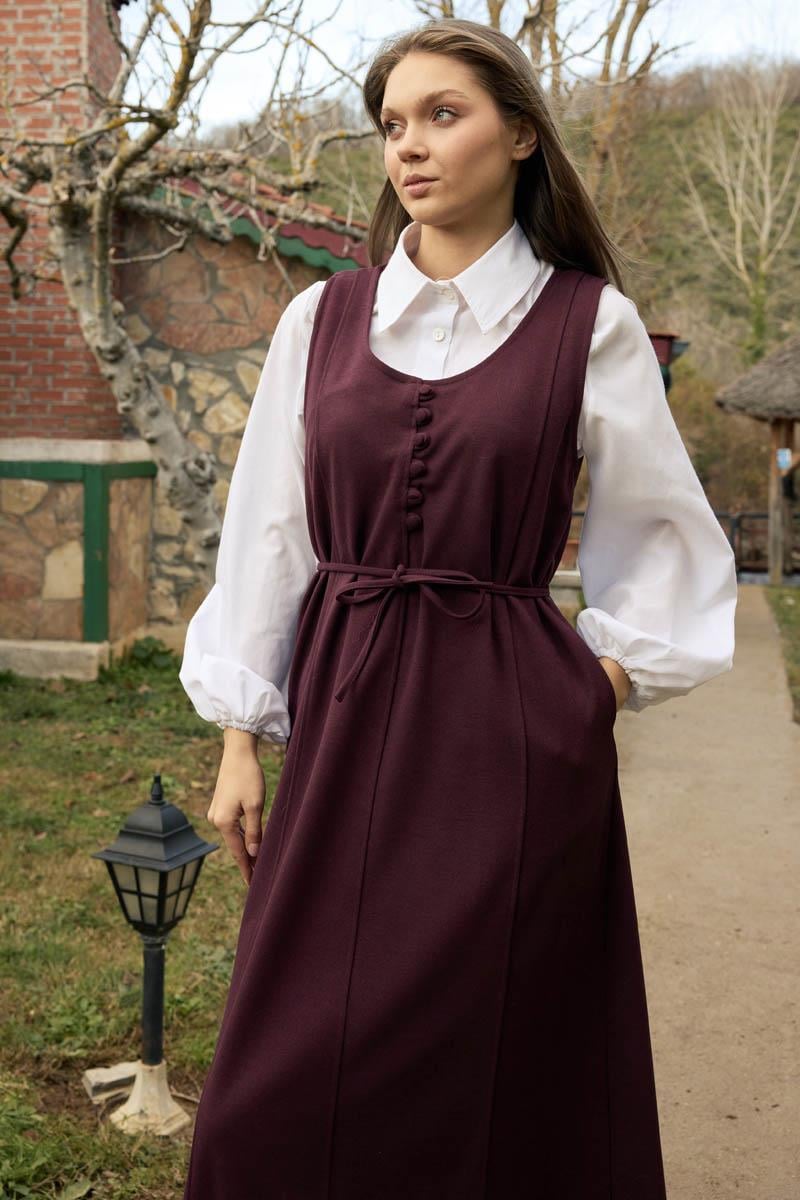 Yuvarlak Yaka Jile Bordo