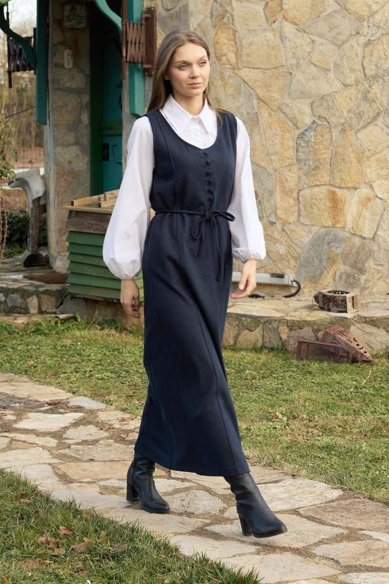 Yuvarlak Yaka Jile Lacivert