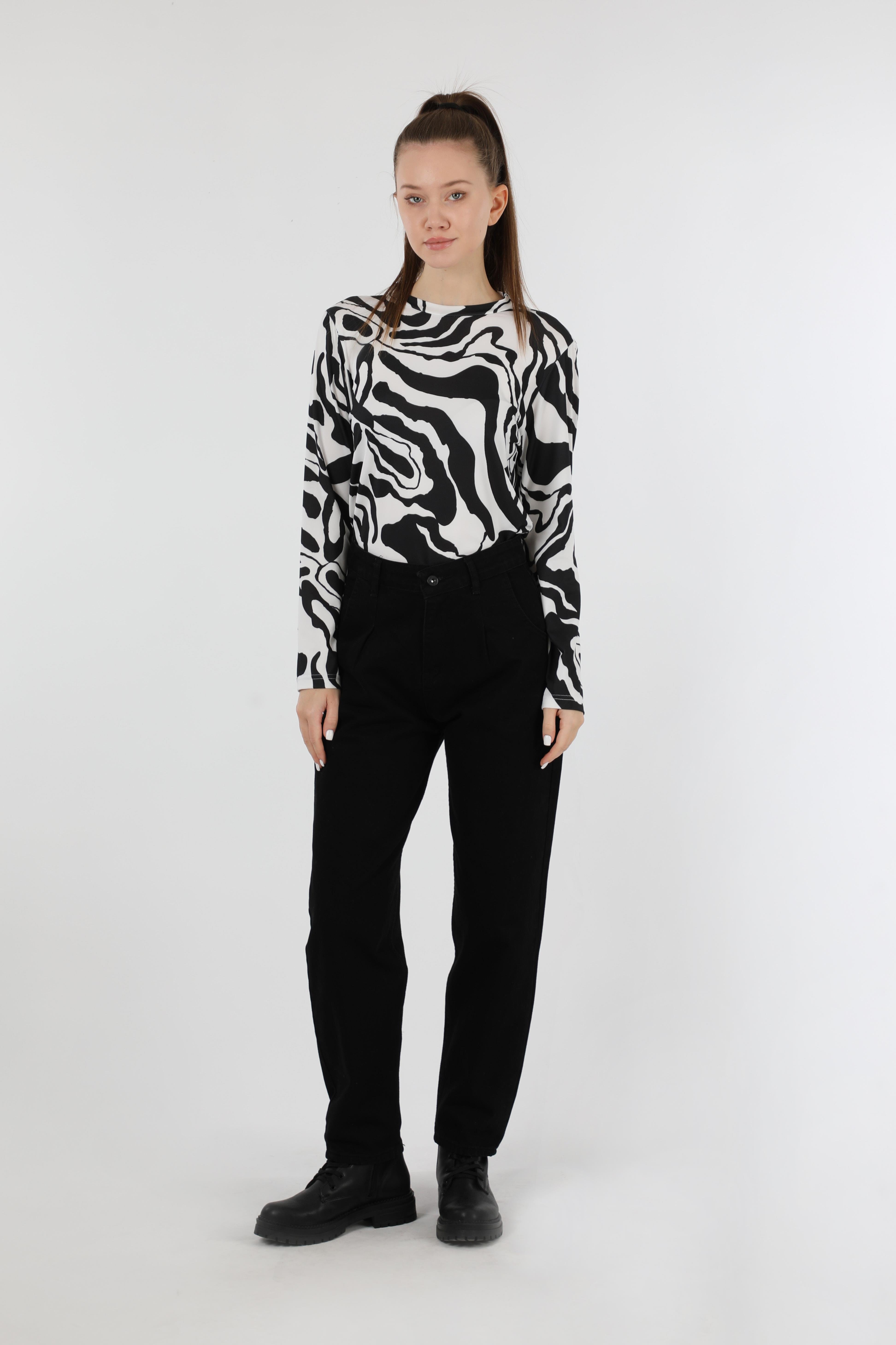 Zebra Desenli Body Siyah