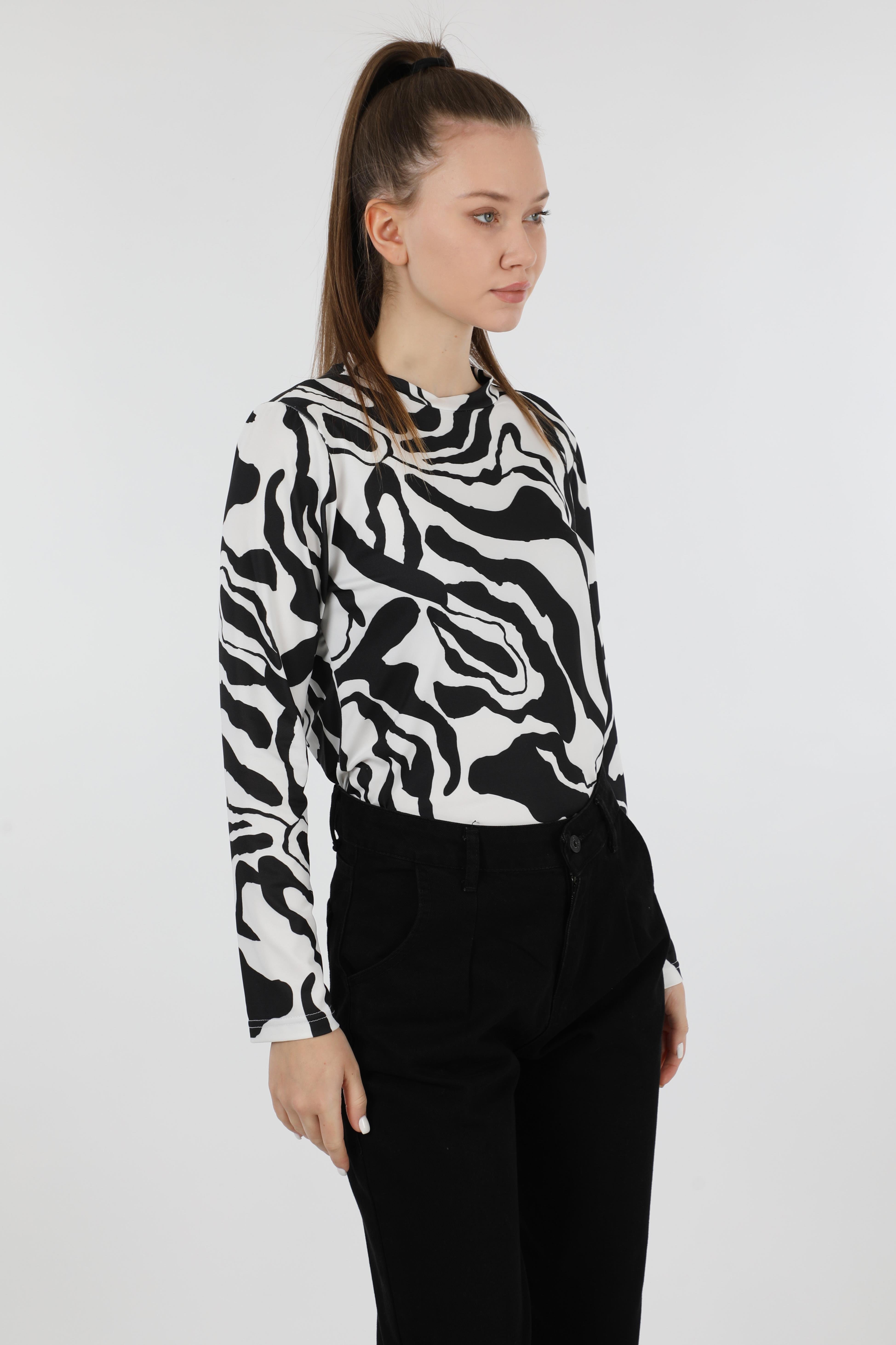Zebra Desenli Body Siyah