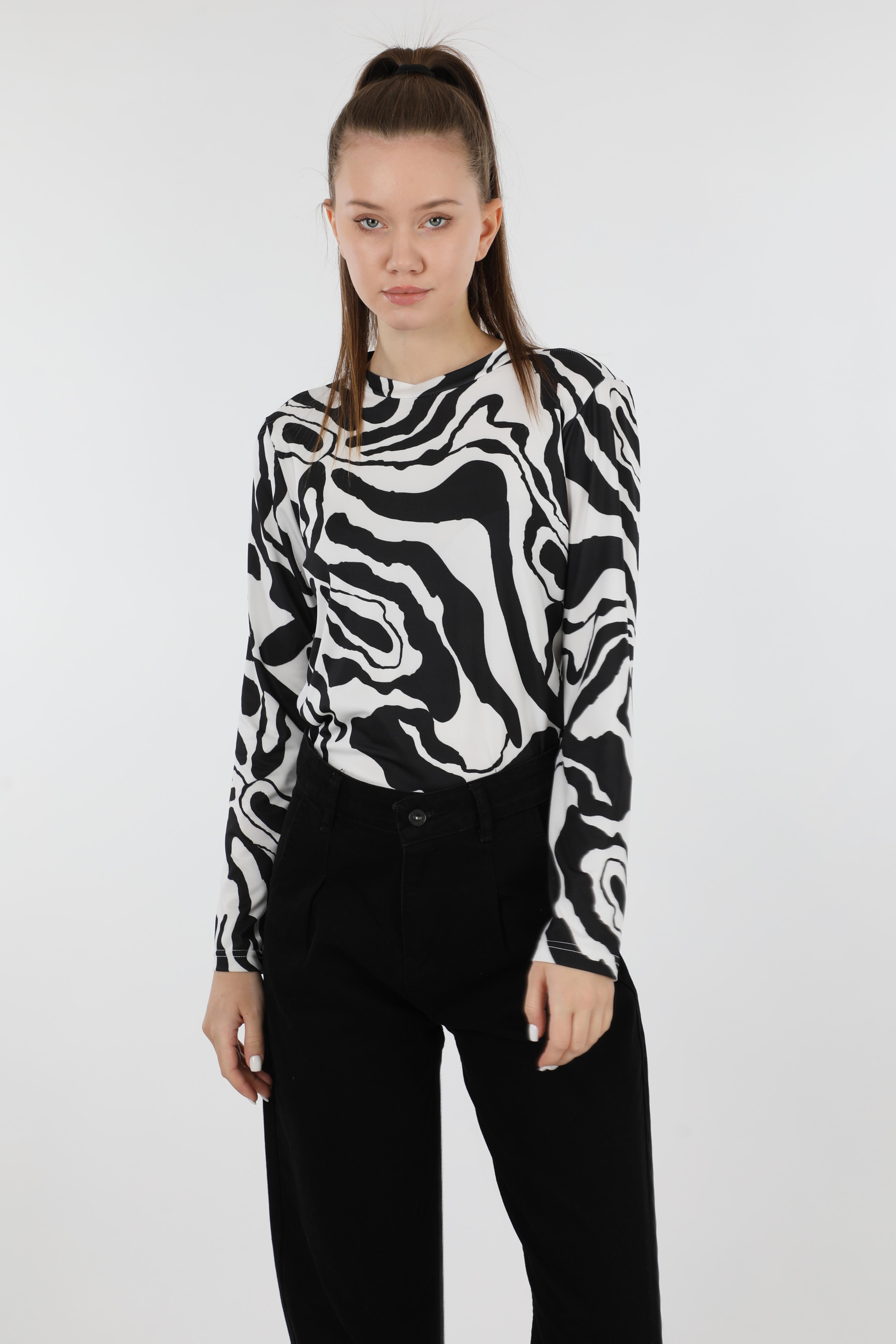 Zebra Desenli Body Siyah