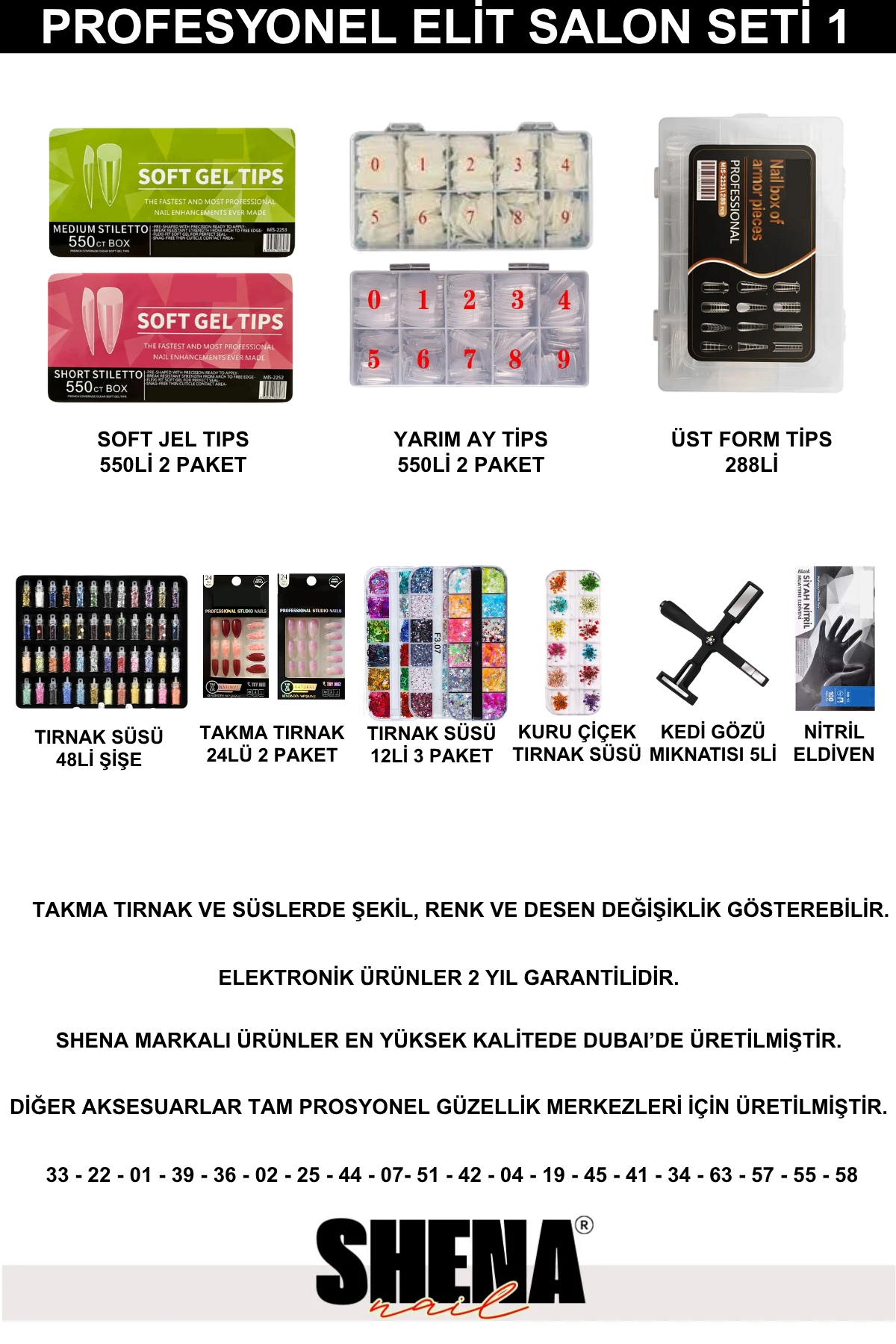 Kalıcı Oje - Protez Tırnak Elit Salon Seti 1 (Freze - UV - Toz Alma | Shena Dubai Oje - Ellisan Jel | Aksesuar)Shena