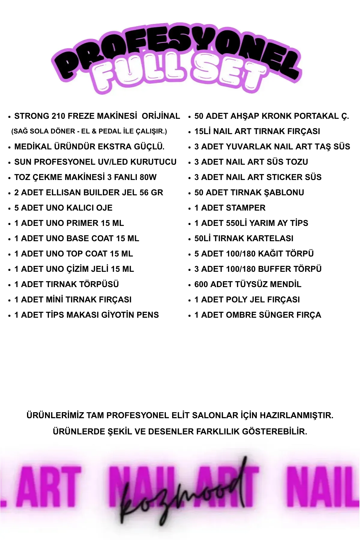 Kalıcı Oje - Protez Tırnak Seti Salon Mega Set:2 (Makine + Jel + Süs + Fırça Full Parça)Kocaman Kozmetik
