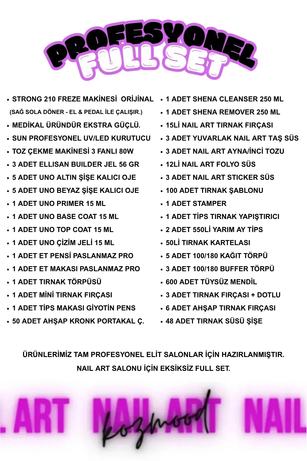 Kalıcı Oje - Protez Tırnak Seti Salon Mega Set:1 (Makine + Jel + Süs + Fırça Full Parça)Kocaman Kozmetik