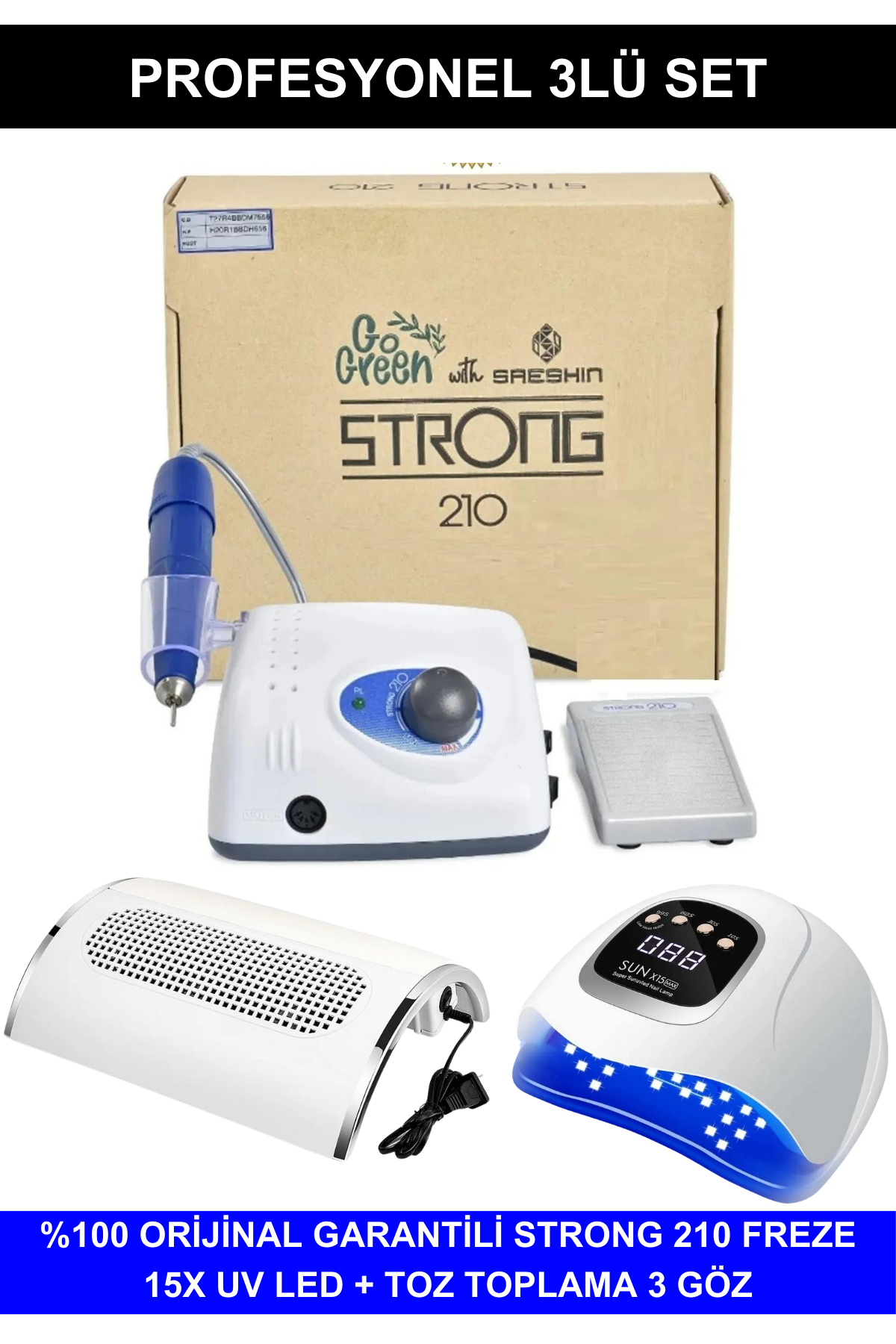 Kalıcı Oje - Protez Tırnak Seti Salon Mega Set:4 (Strong Freze + UV Led + Toz Toplama)Kocaman Kozmetik