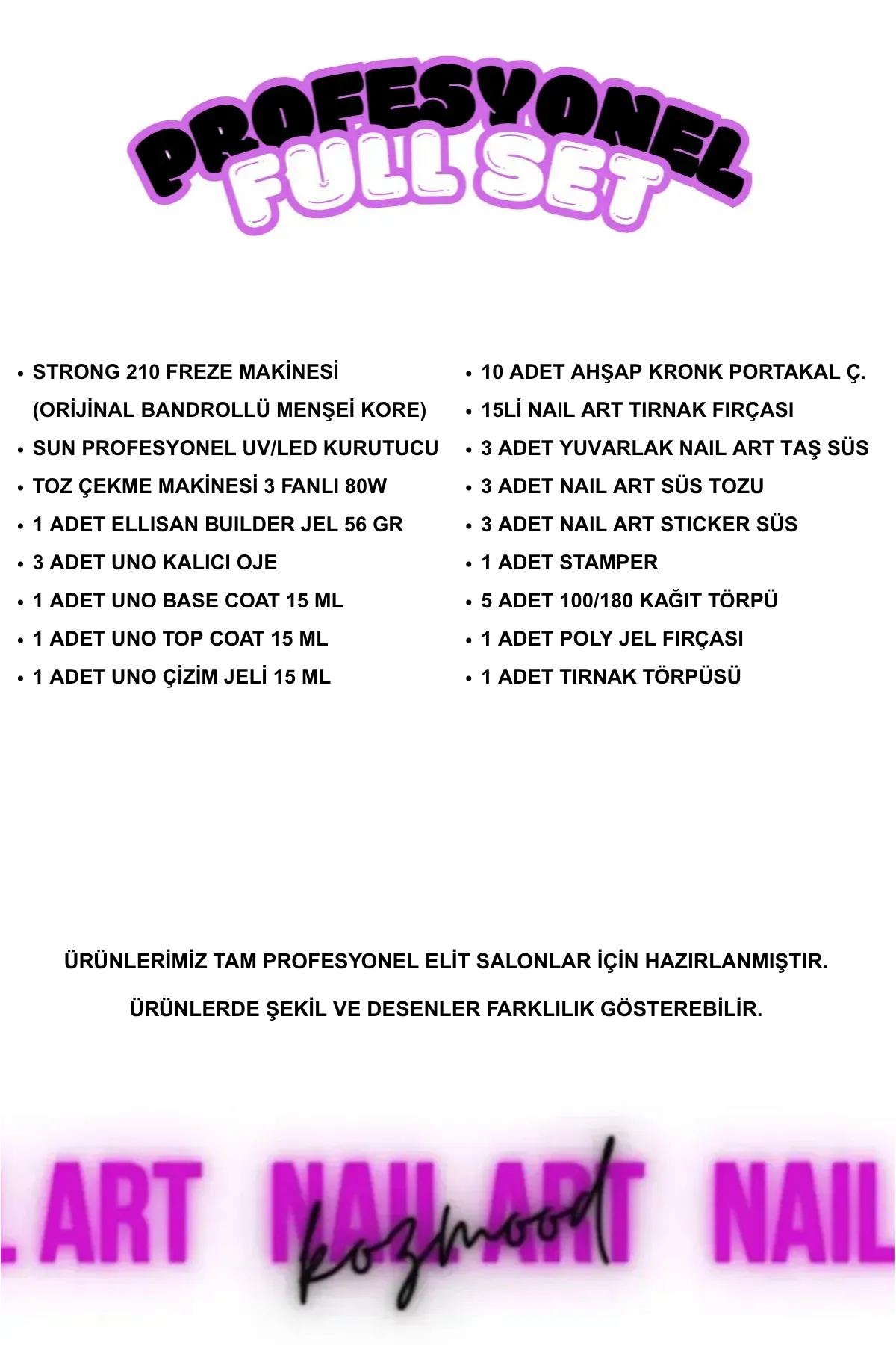 Kalıcı Oje - Protez Tırnak Seti Salon Mega Set:3 (Makine + Jel + Süs + Fırça Full Parça)Kocaman Kozmetik