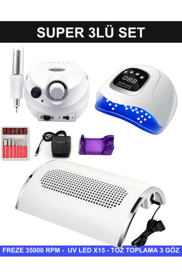 Kalıcı Oje - Protez Tırnak Seti Salon Set:5 (Freze Makinesi + UV Led Kurutucu + Toz Toplama)Kocaman Kozmetik