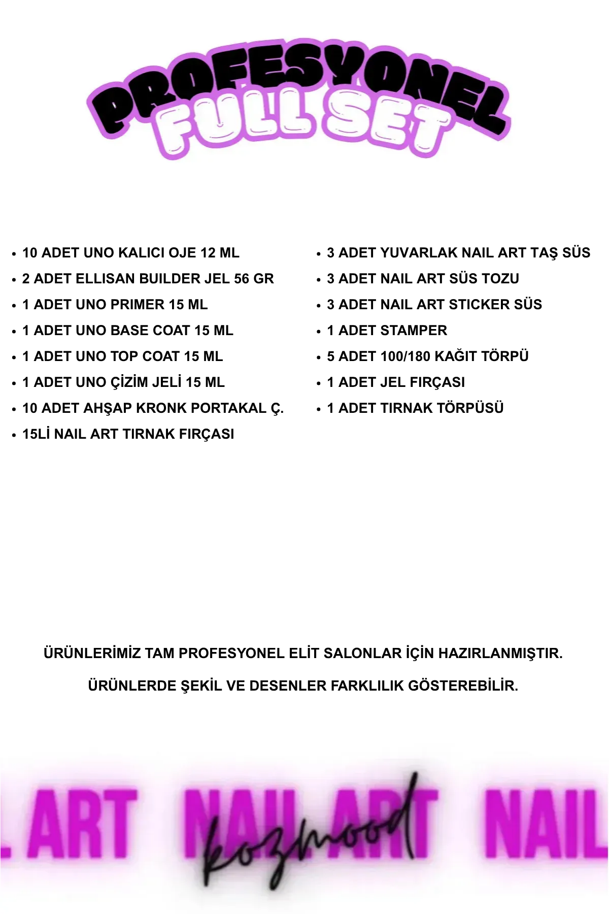 Kalıcı Oje - Protez Tırnak Seti Salon Set:4 (Jel + Oje + Süs + Fırça Full Parça)Kocaman Kozmetik
