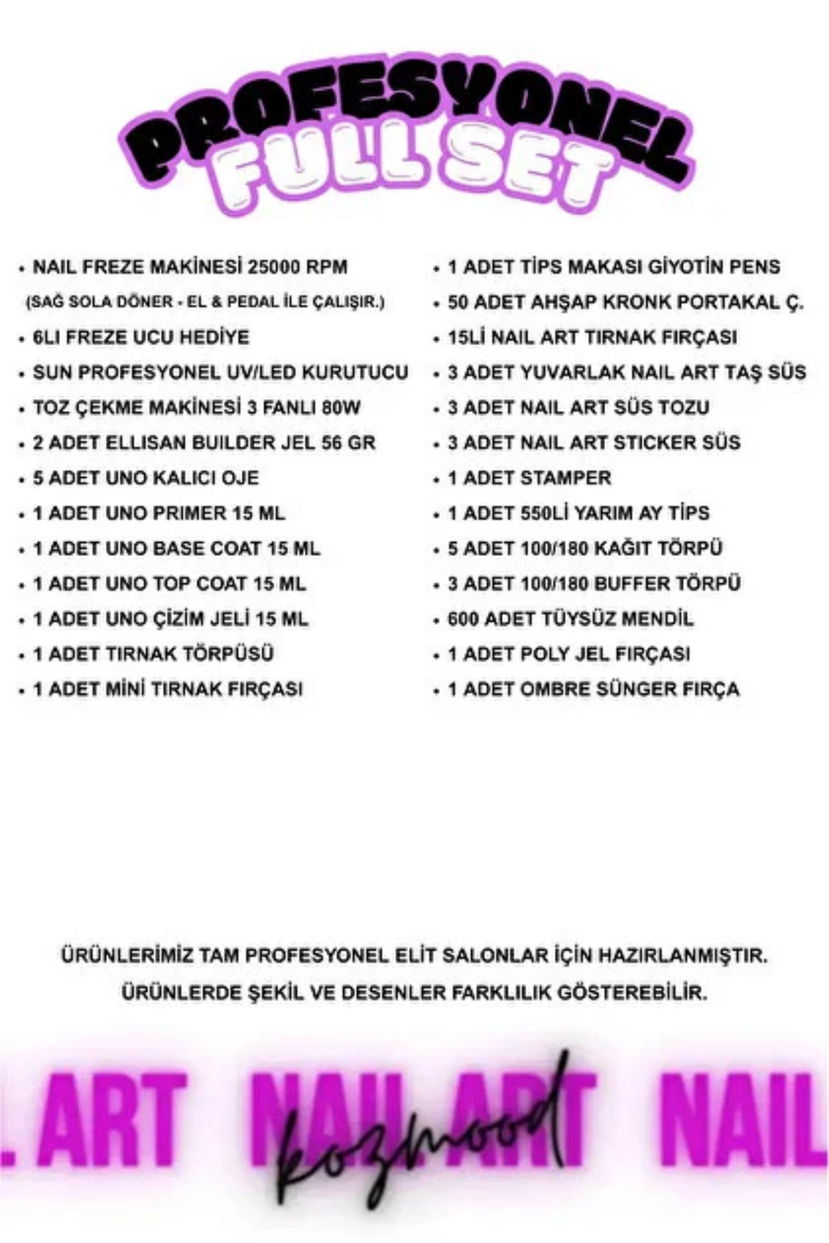 Kalıcı Oje - Protez Tırnak Seti Salon Set:2 (Makine + Jel + Süs + Fırça Full Parça)Kocaman Kozmetik