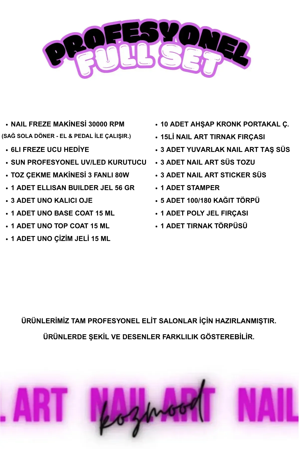 Kalıcı Oje - Protez Tırnak Seti Salon Set:3 (Makine + Jel + Süs + Fırça Full Parça)Kocaman Kozmetik