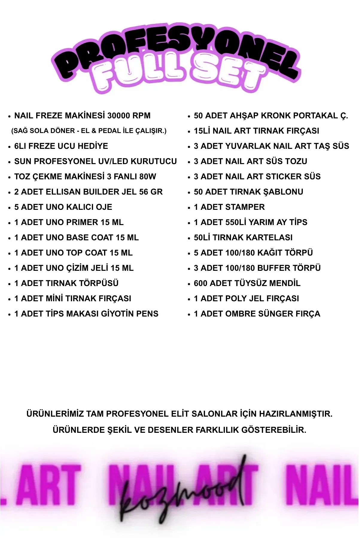 Kalıcı Oje - Protez Tırnak Seti Salon Set:2 (Makine + Jel + Süs + Fırça Full Parça)Kocaman Kozmetik