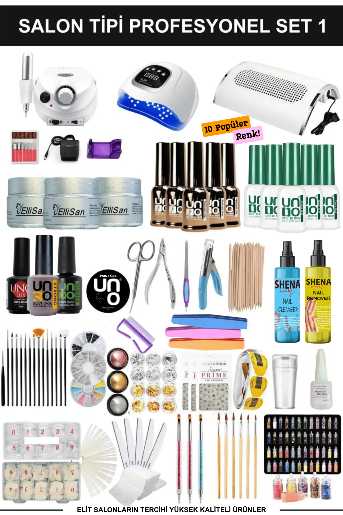 Kalıcı Oje - Protez Tırnak Seti Salon Set:1 (Makine + Jel + Süs + Fırça Full Parça)Kocaman Kozmetik