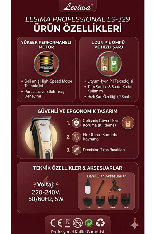 Lesima Tıraş Makinesi Sakal Kesim LS329Lesima