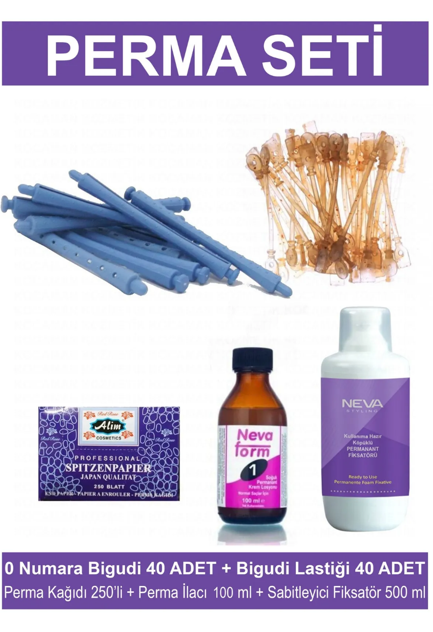 Perma Bigudi Tam Set No:0 (Bigudi + Lastik + Kağıt + İlaç + Fiksatör)Kocaman Kozmetik