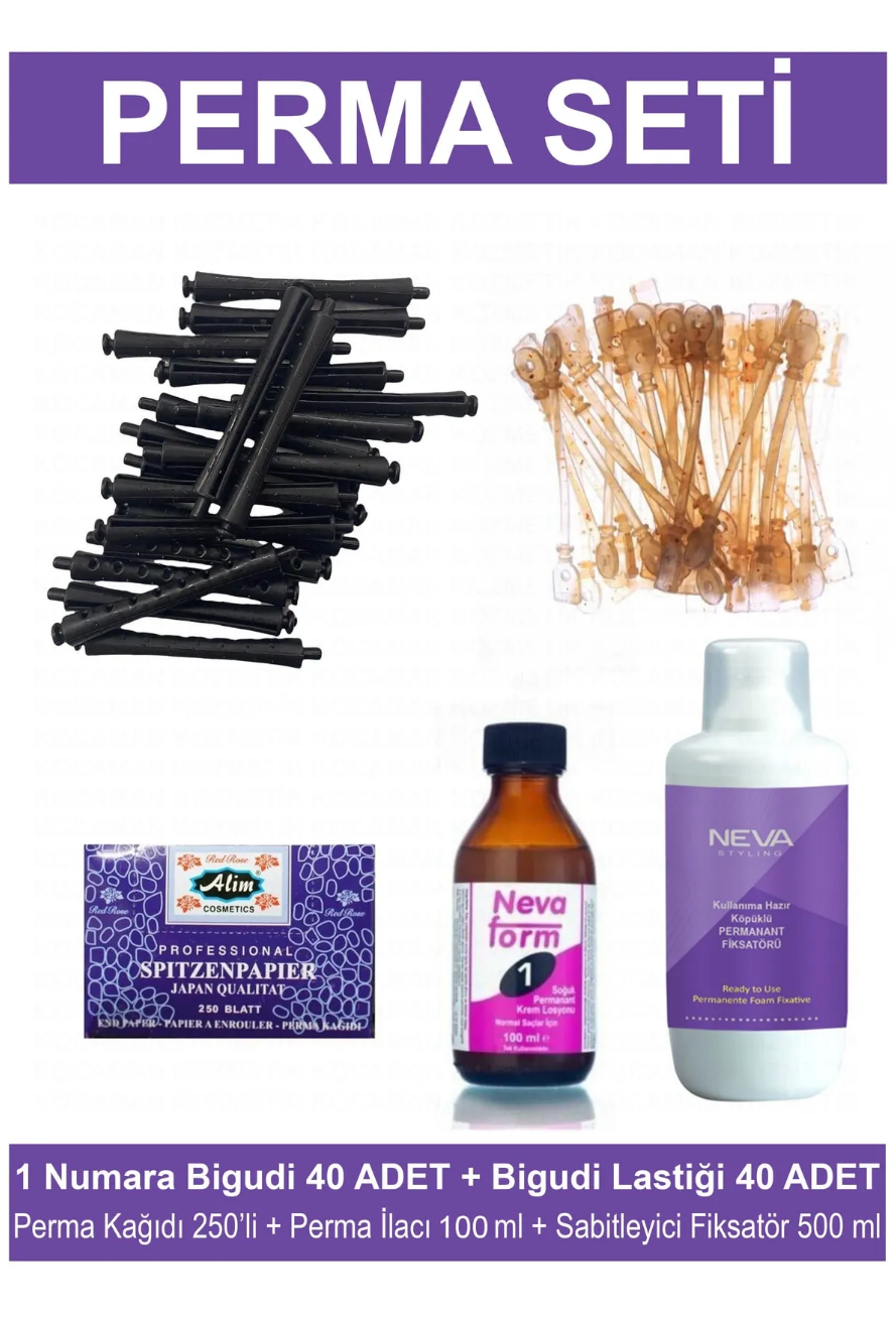 Perma Bigudi Tam Set No:1 (Bigudi + Lastik + Kağıt + İlaç + Fiksatör)Kocaman Kozmetik