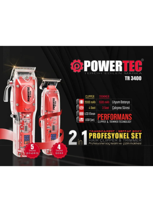 Powertec 3400 2in1 Tıraş MakinesiPowertec
