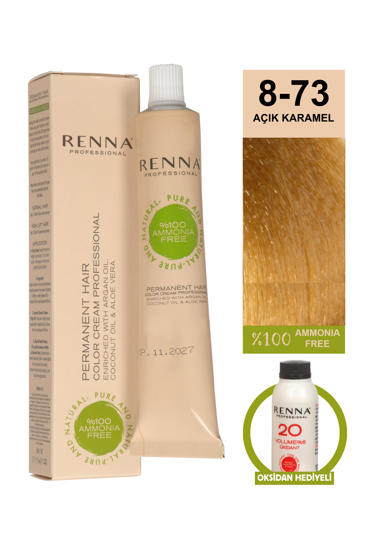 Renna Bitkisel Saç Boyası 8.73 Açık Karamel 60 MlRenna