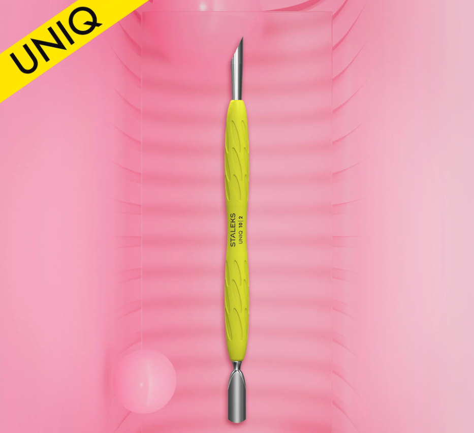 Staleks Uniq Gummy Sarı 10/2 Silikon Saplı Tırnak Eti İtici Kronk (Yuvarlak + Eğik Uç) PQ10/2yStaleks