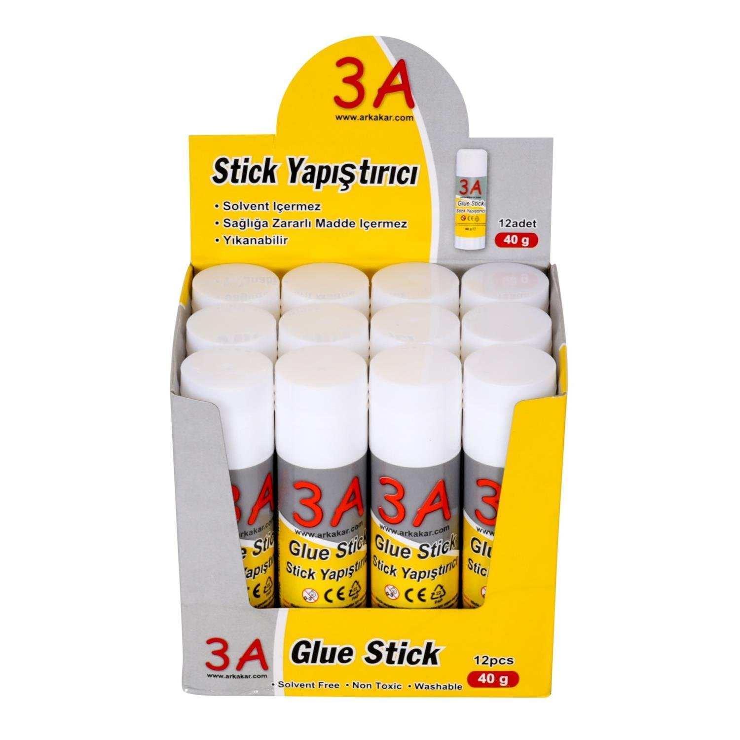 3A3A Glue Stick Yapıştırıcı 40 gr Kod:904 12 Adet