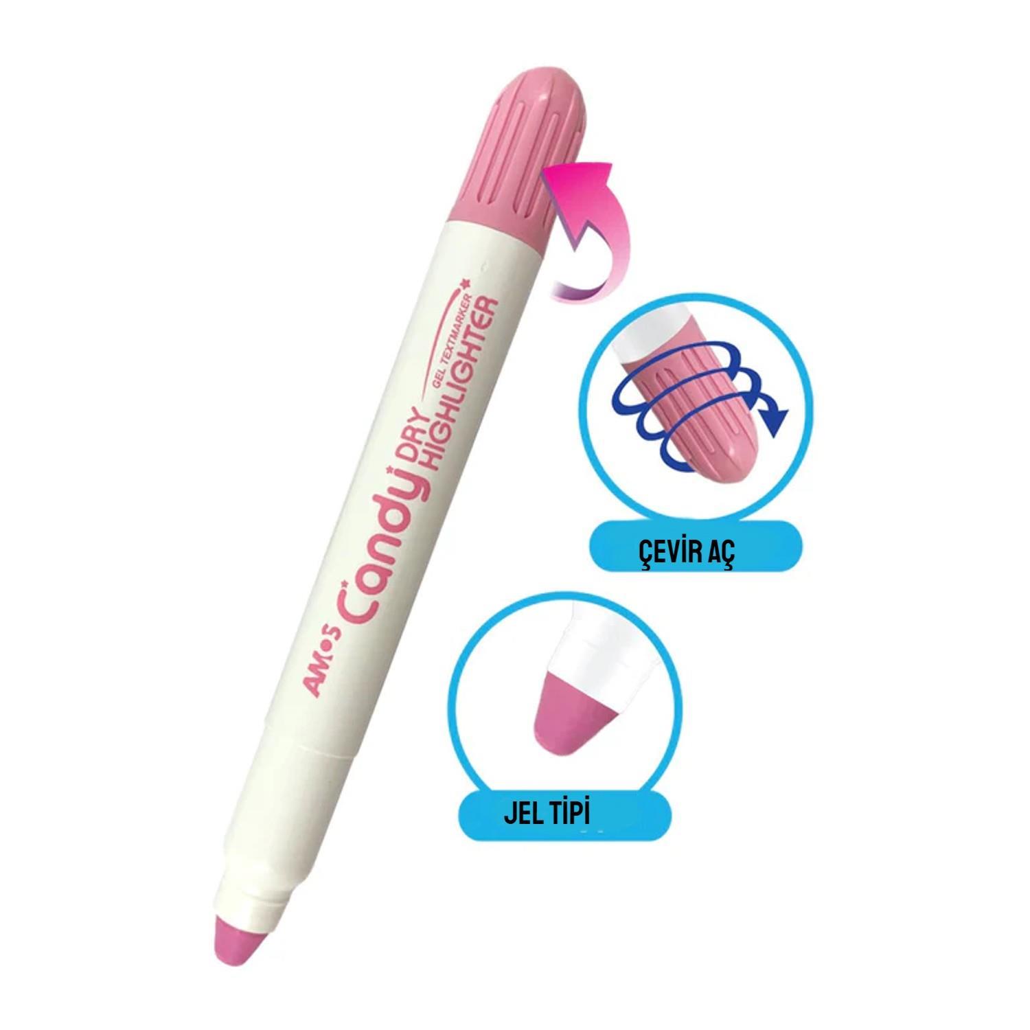 AmosAmos Candy Dry Çevir Aç Jel Fosforlu Kalem Pastel 