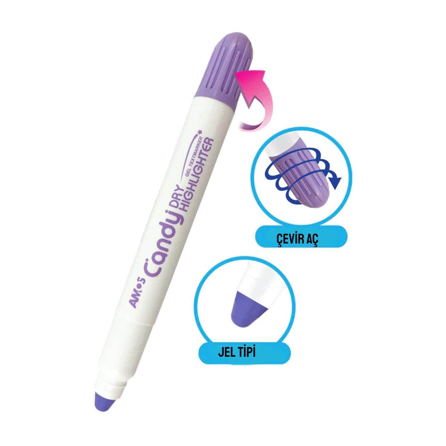 AmosAmos Candy Dry Çevir Aç Jel Fosforlu Kalem Pastel 