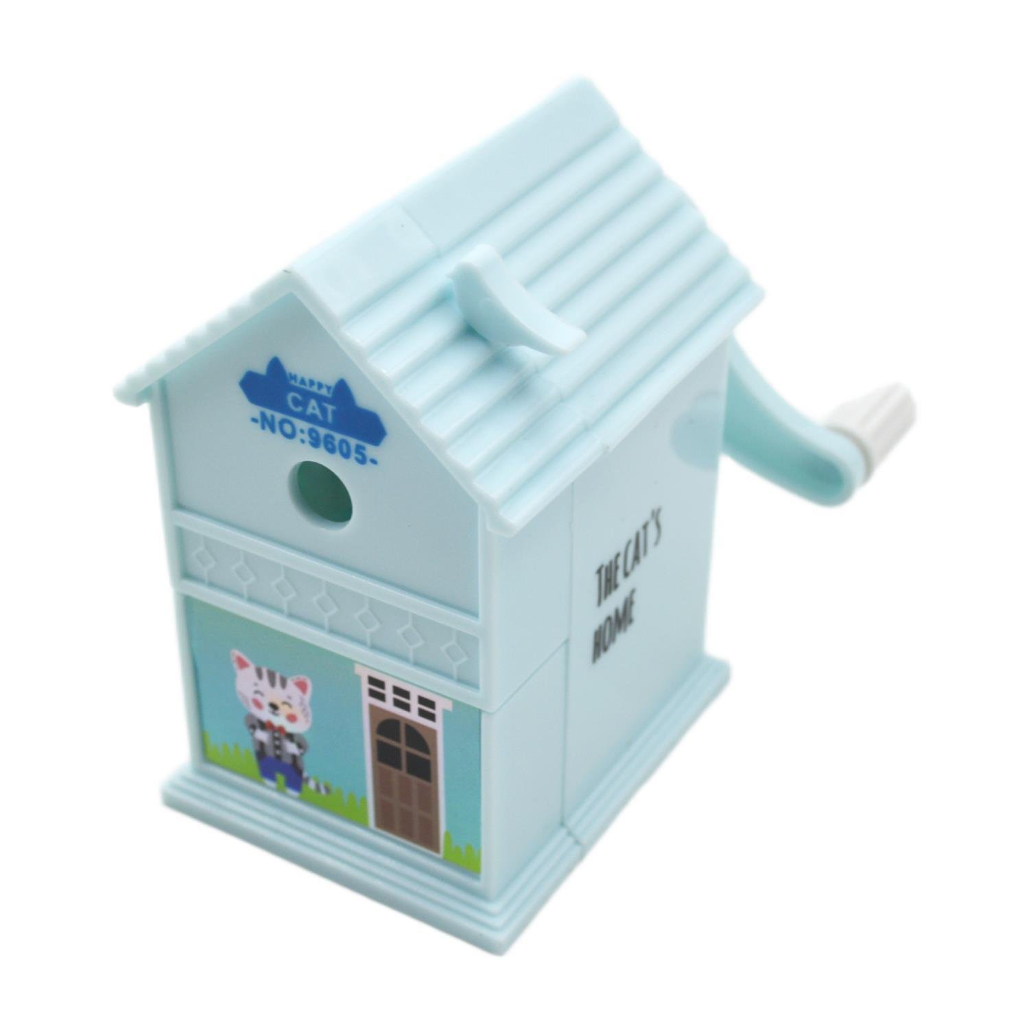 BAFİXBafix Dream Cabin Ev Şekilli Masaüstü Kollu Kalemtıraş Mavi Kedi 9605