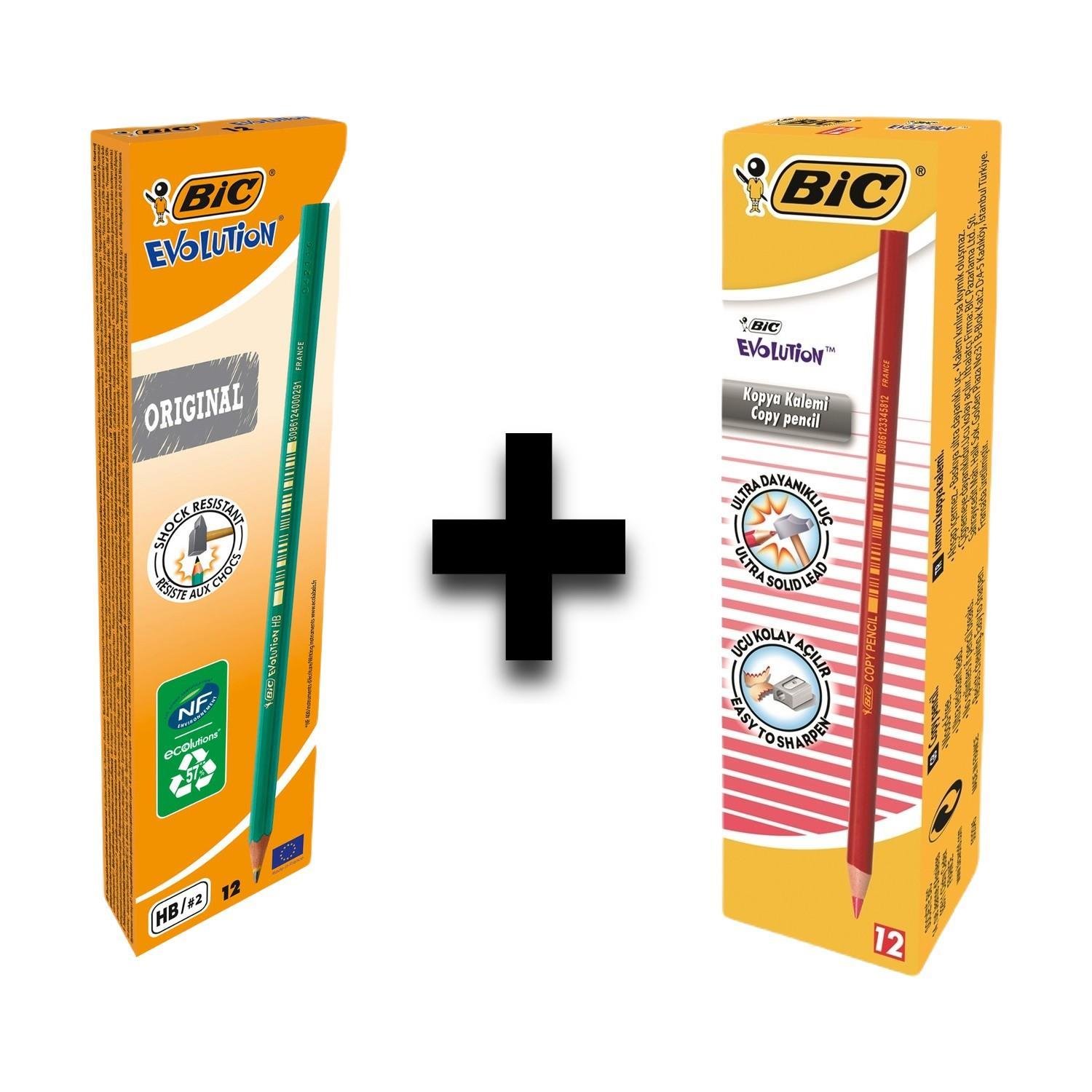 BicBic Evolution 650 Hb Kurşun Kalem 12'li ve Bic Kırmızı Kopya Kalemi 12'li