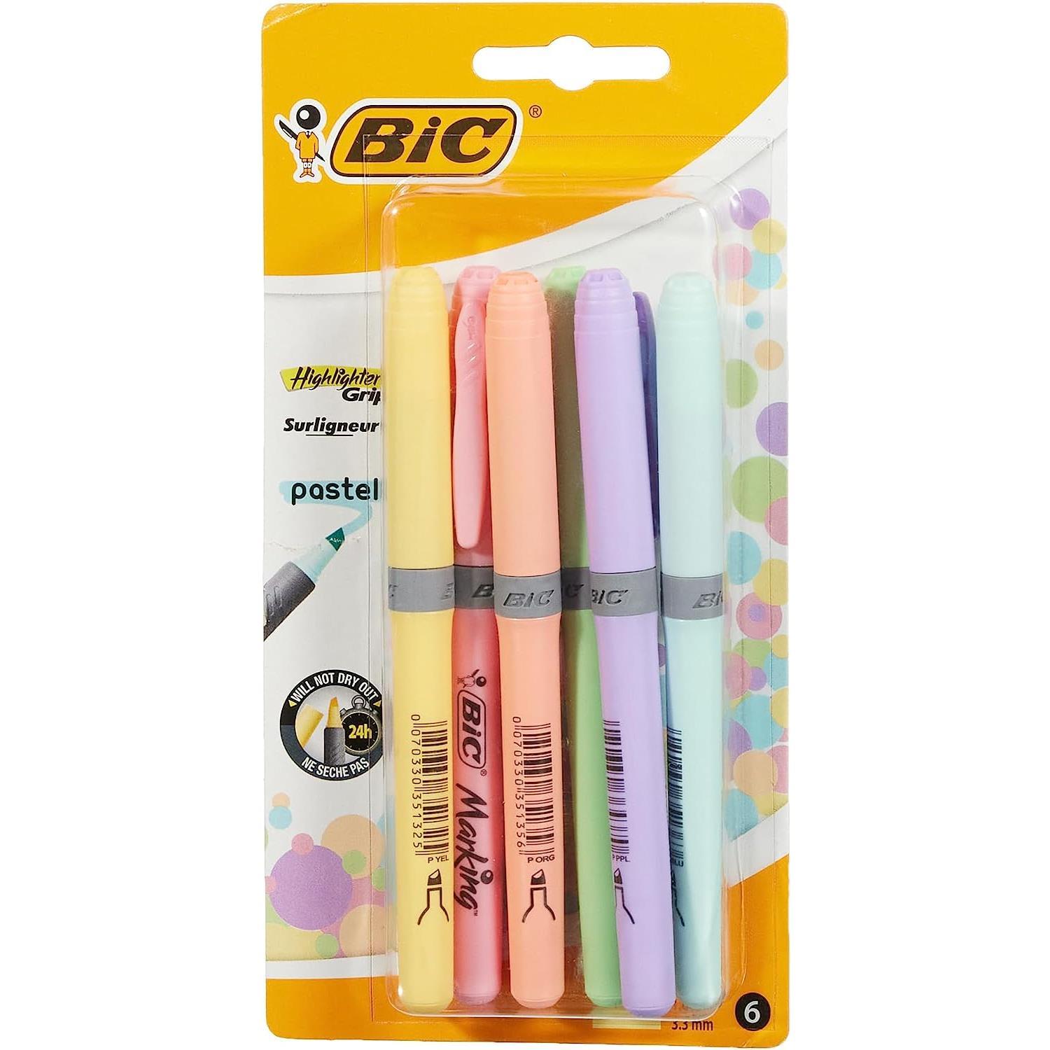 BicBic Highlighter Grip Kalem Tipi Pastel Fosforlu Kalem 6 Renk Blister