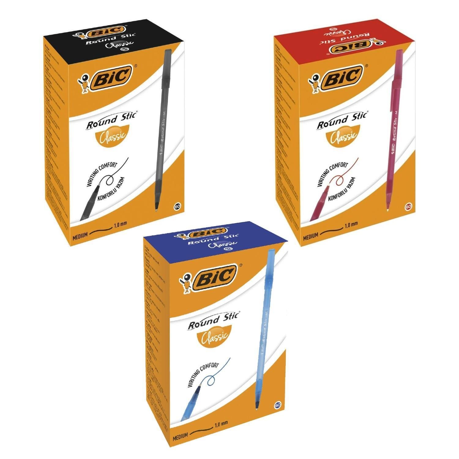 BicBic Round Stick Tükenmez Kalem 60 Lı Kutu Mavi Siyah Kırmızı