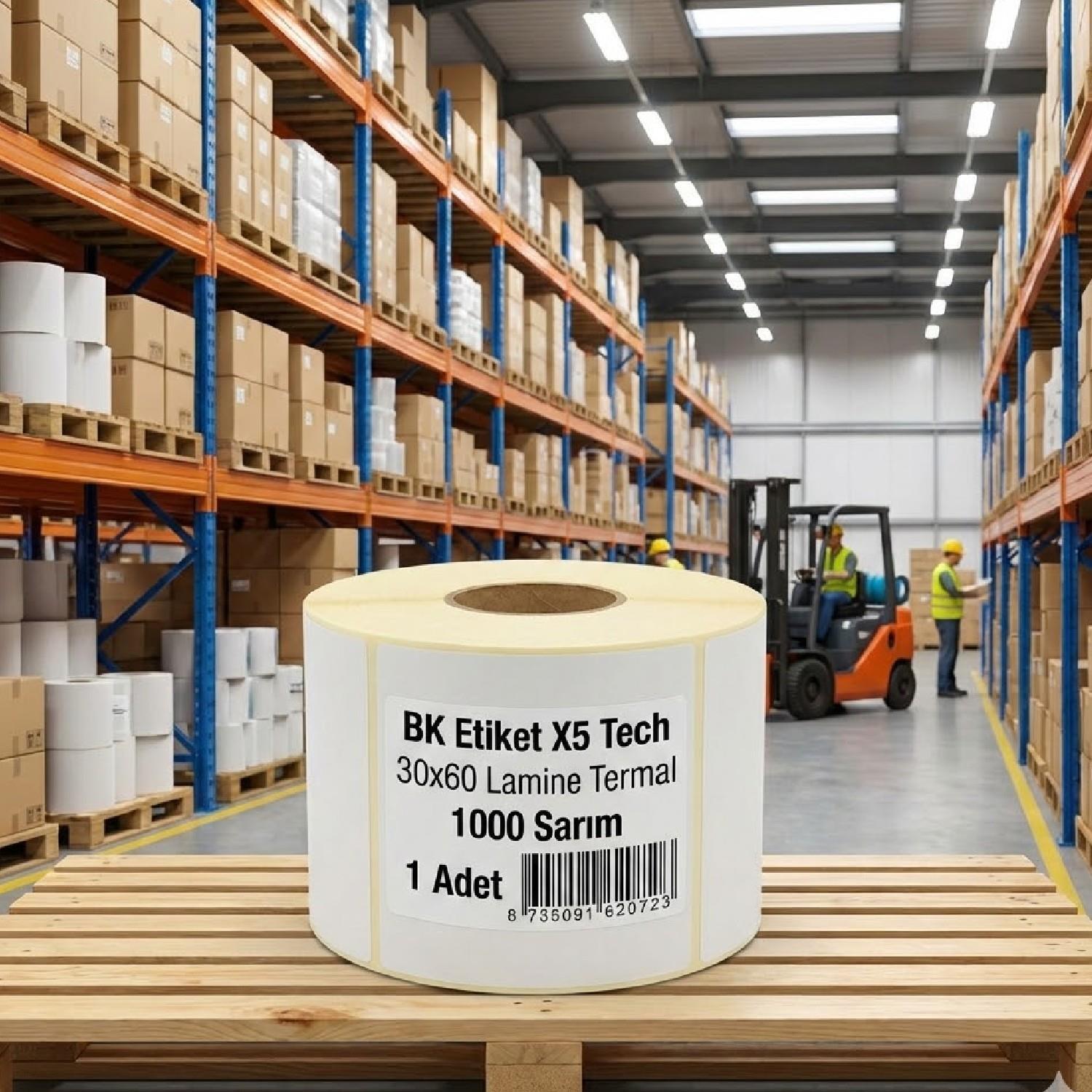 BK EtiketBK Etiket X5 Tech 30x60 Lamine Termal Barkod Etiketi 1000 Sarım 1 Adet