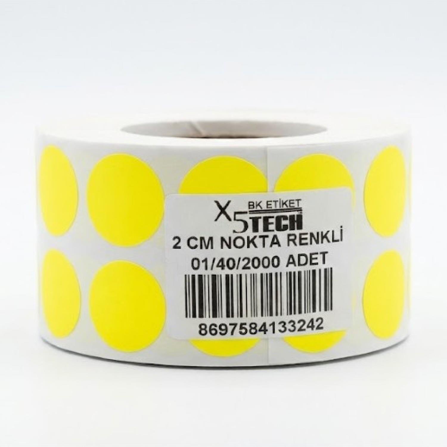 BK EtiketBK Etiket X5 Tech Rulo Nokta Etiketi 20 mm 2000 li Sarı