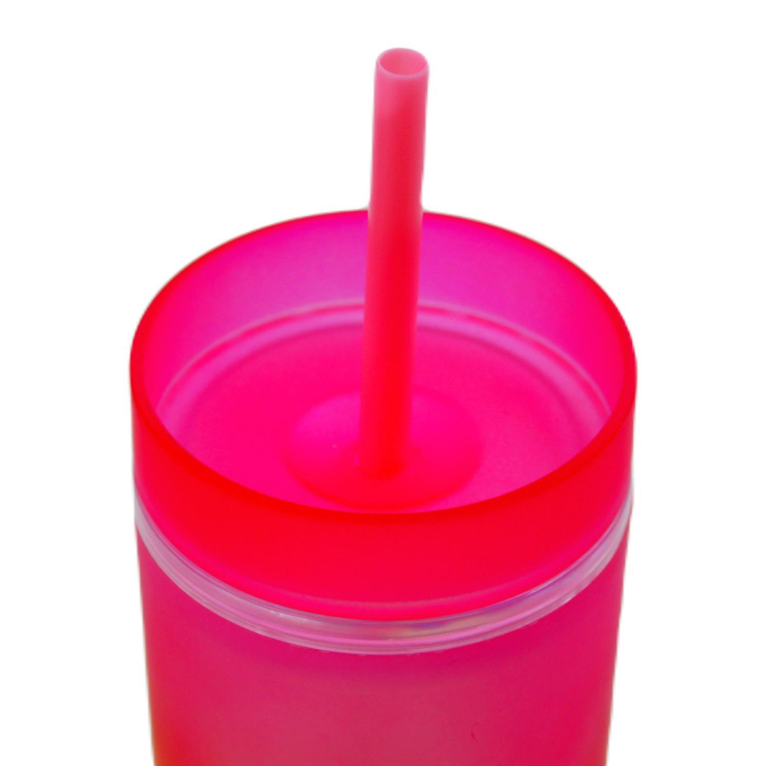 BottleBossBottleBoss Çift Katmanlı Pipetli Çift Renkli Sızdırmaz Bardak Matara 480 Ml Pembe