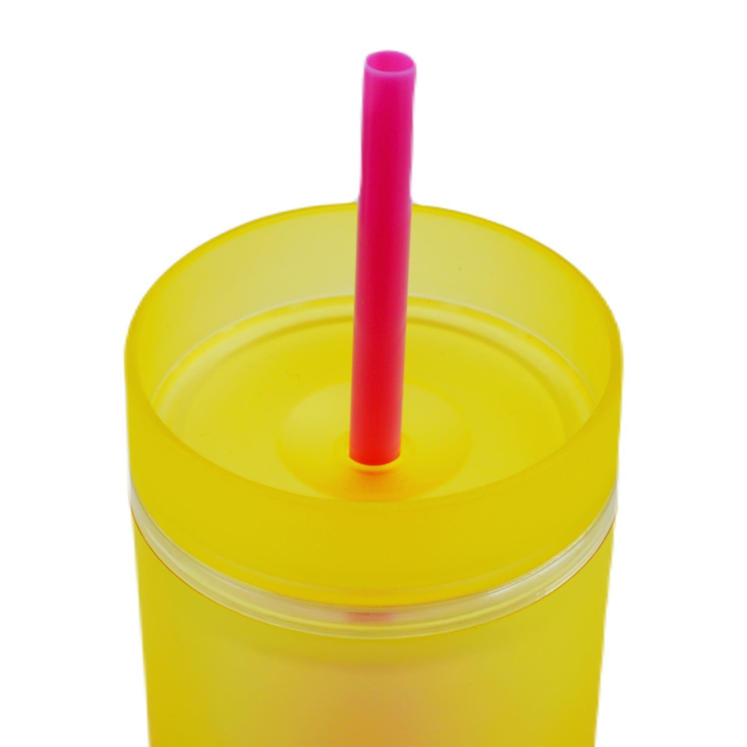 BottleBossBottleBoss Çift Katmanlı Pipetli Çift Renkli Sızdırmaz Bardak Matara 480 Ml Sarı