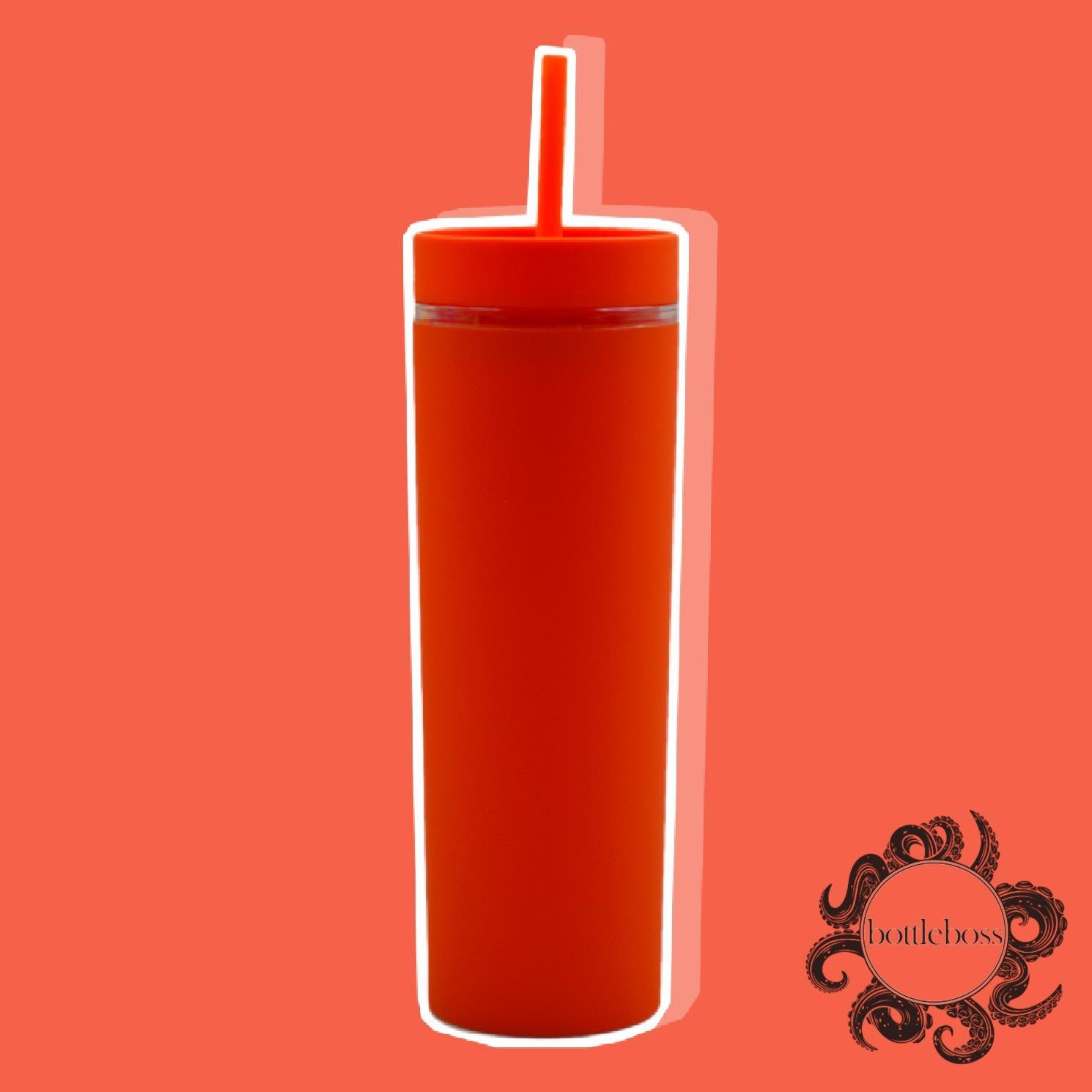 BottleBossBottleBoss Çift Katmanlı Pipetli Sızdırmaz Kapak Bardak Matara 480 Ml Turuncu