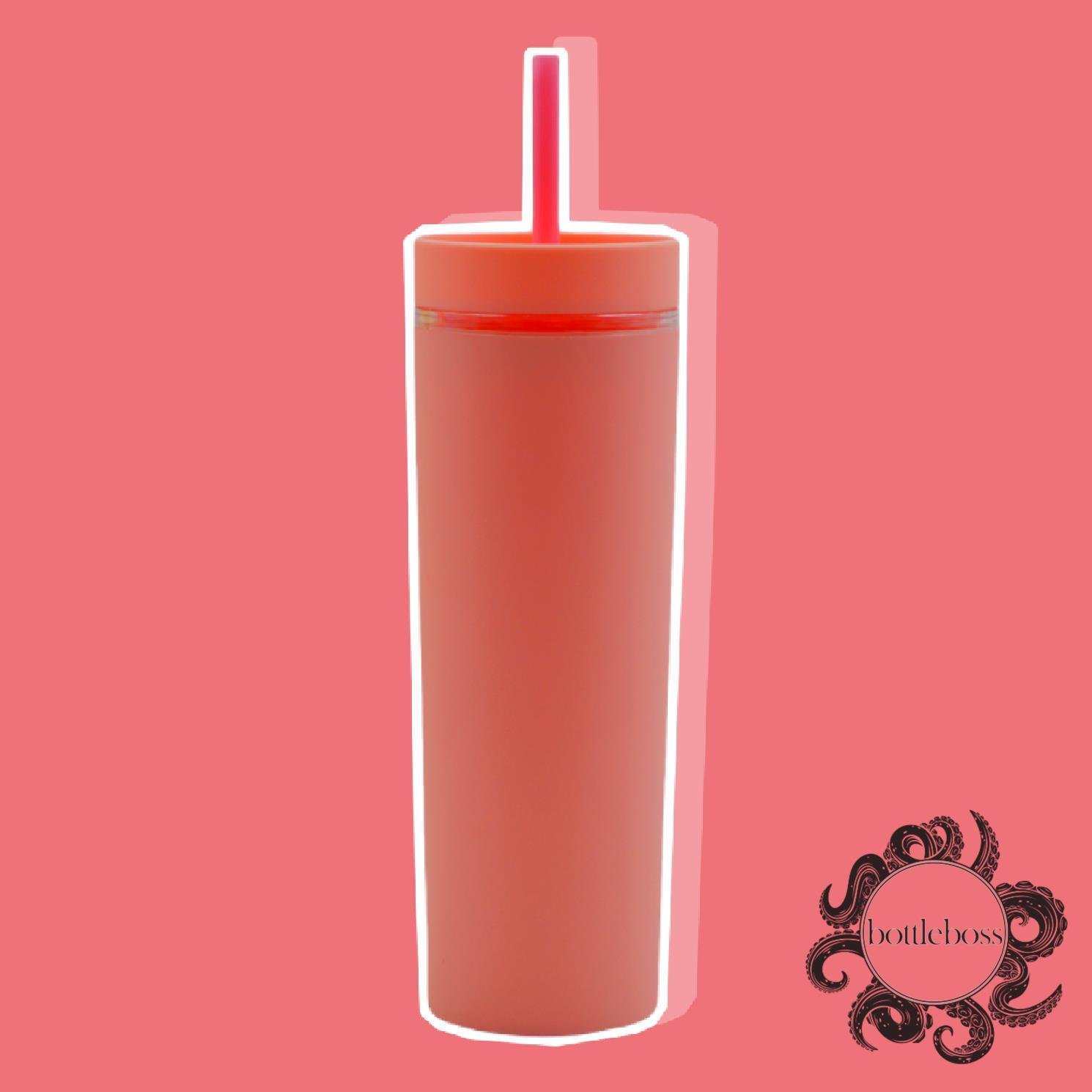 BottleBossBottleBoss Çift Katmanlı Pipetli Sızdırmaz Kapak Bardak Matara 480 Ml Pembe