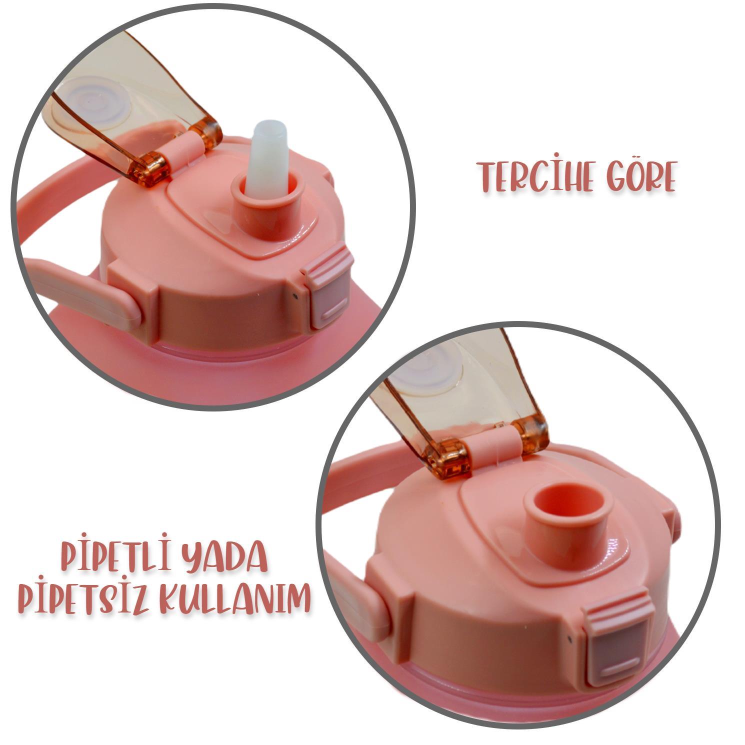 BottleBossBottleBoss Kare Spor Model Taşıma Askılı Pipetli Motivasyon Matarası 1,5 Litre Sticker HEDİYELİ Pembe