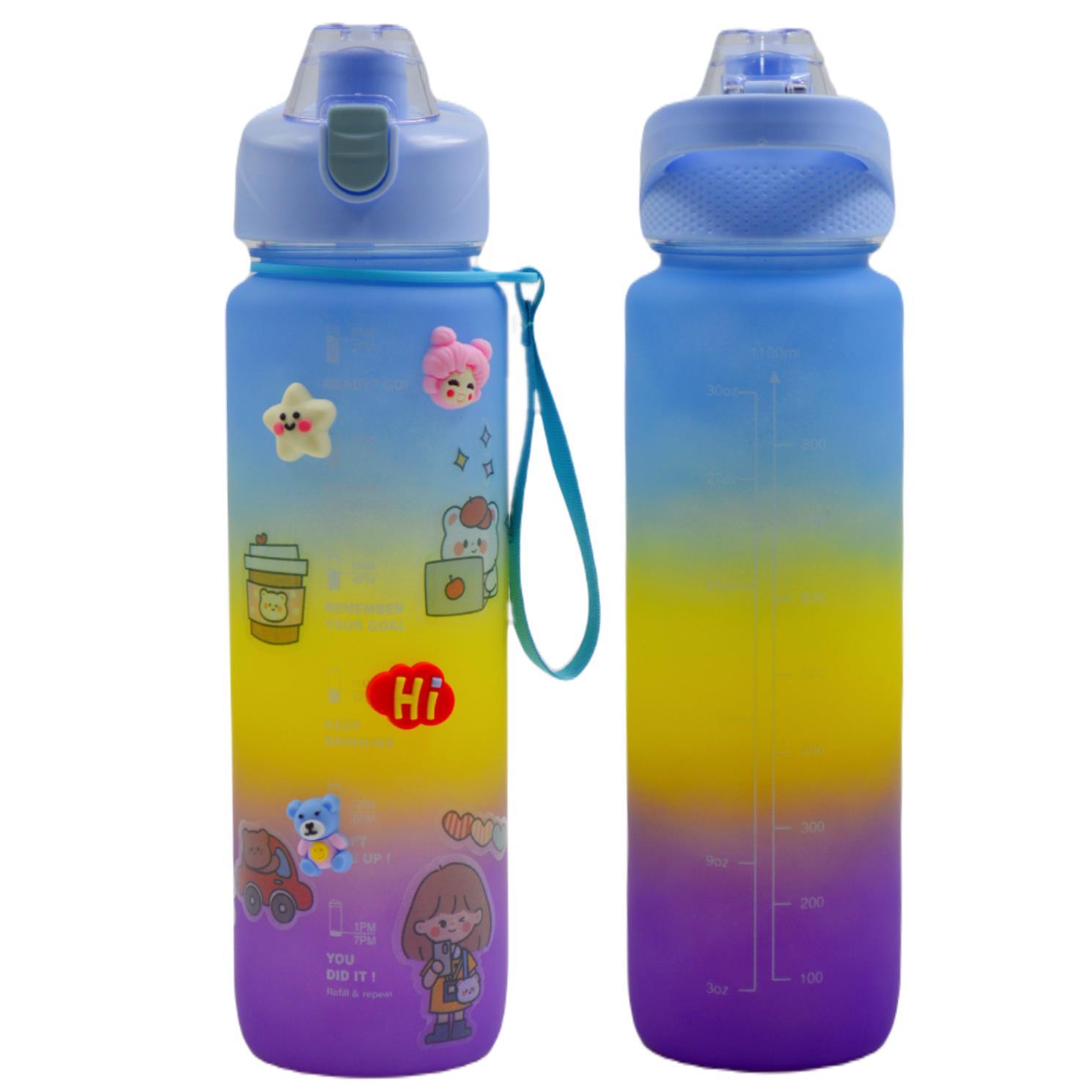 BottleBossBottleBoss Pastel Renk Geçişli Sızdırmaz Kapak Motivasyon Matarası 1100 Ml Sticker HEDİYELİ Mavi