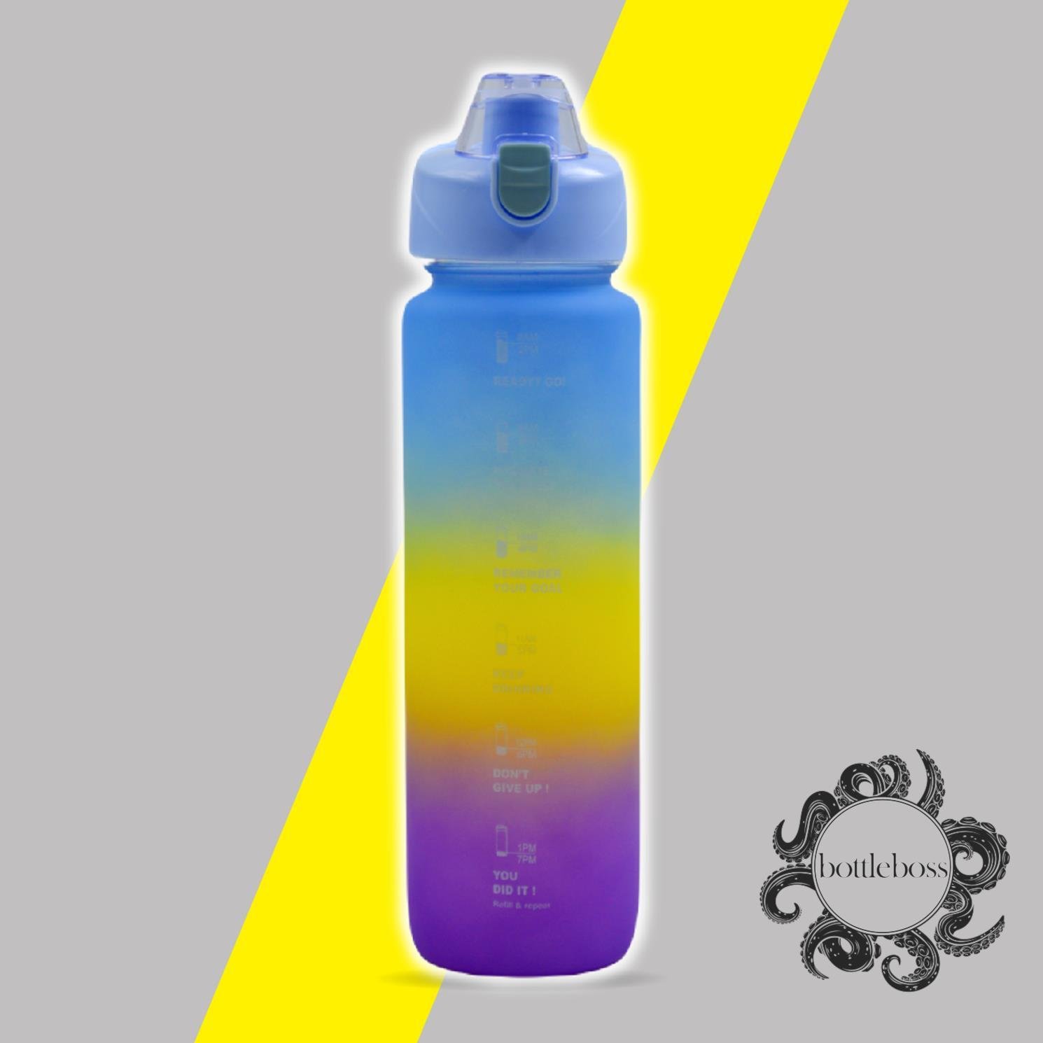 BottleBossBottleBoss Pastel Renk Geçişli Sızdırmaz Kapak Motivasyon Matarası 1100 Ml Sticker HEDİYELİ Mavi