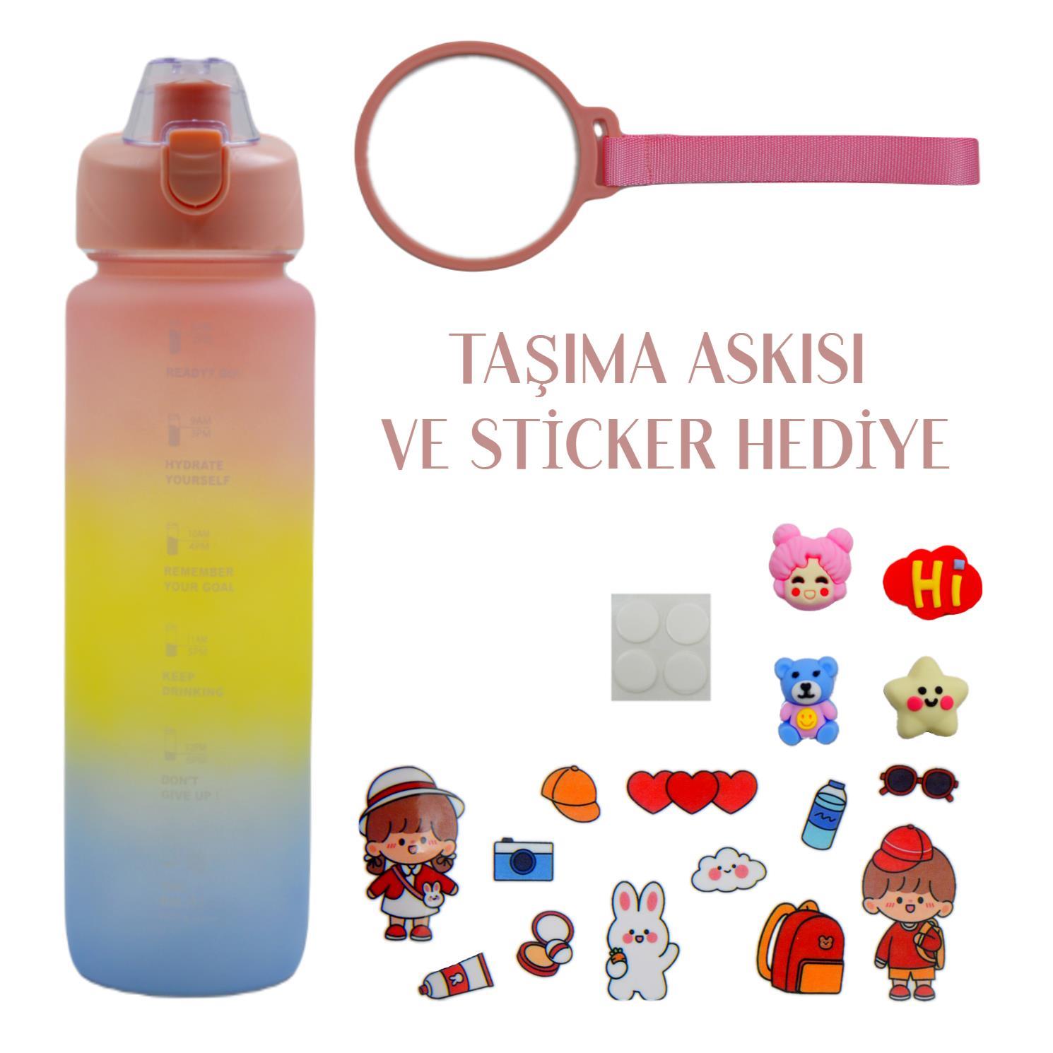 BottleBossBottleBoss Pastel Renk Geçişli Sızdırmaz Kapak Motivasyon Matarası 1100 Ml Sticker HEDİYELİ Pembe