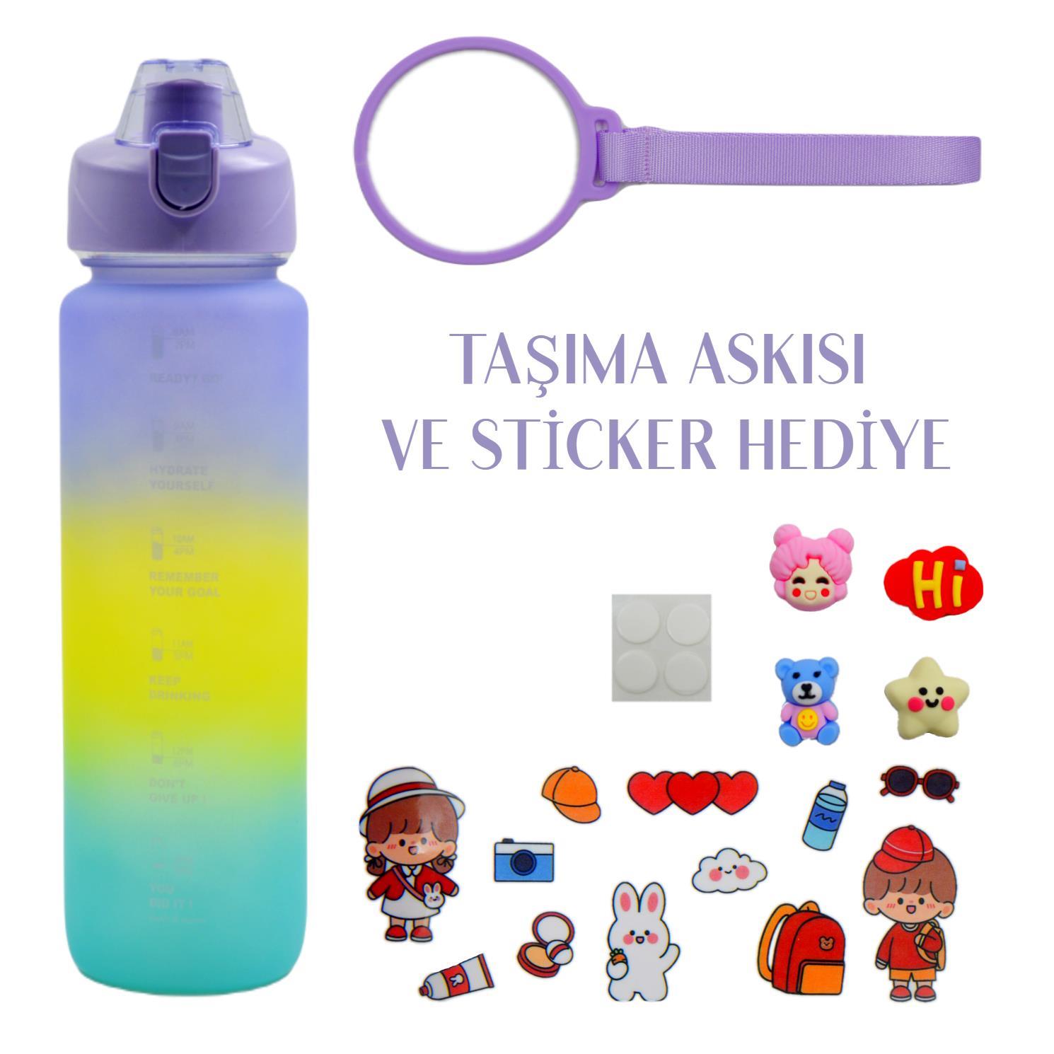 BottleBossBottleBoss Pastel Renk Geçişli Sızdırmaz Kapak Motivasyon Matarası 1100 Ml Sticker HEDİYELİ Mor