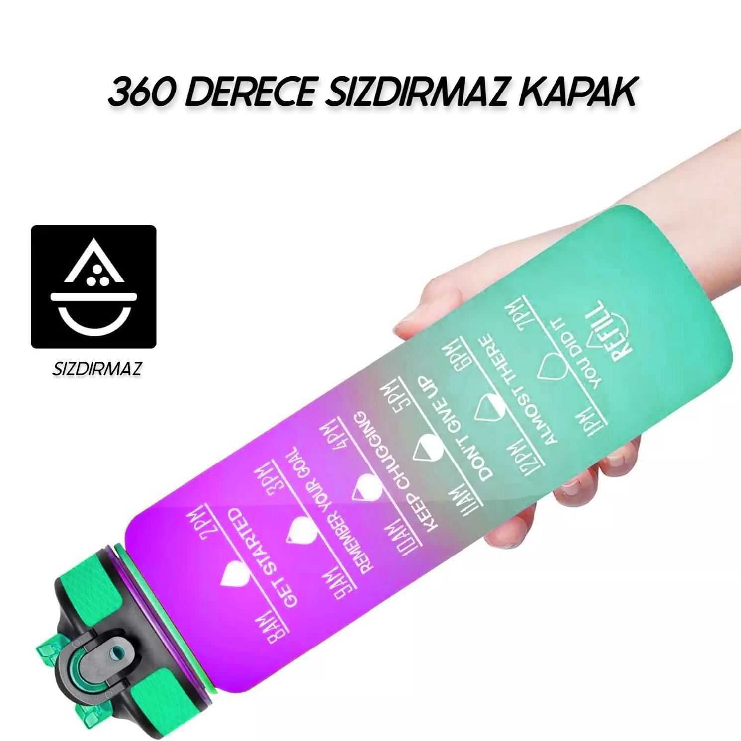 BottleBossBottleBoss Renk Geçişli Sızdırmaz Kapak Motivasyon Matarası 1 Litre Sticker HEDİYELİ Yeşil (BB-89959)YSL