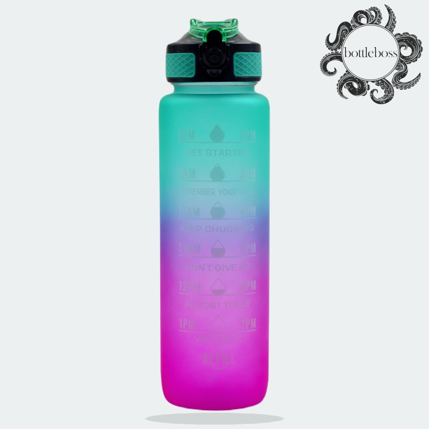 BottleBossBottleBoss Renk Geçişli Sızdırmaz Kapak Motivasyon Matarası 1 Litre Sticker HEDİYELİ Yeşil (BB-89959)YSL