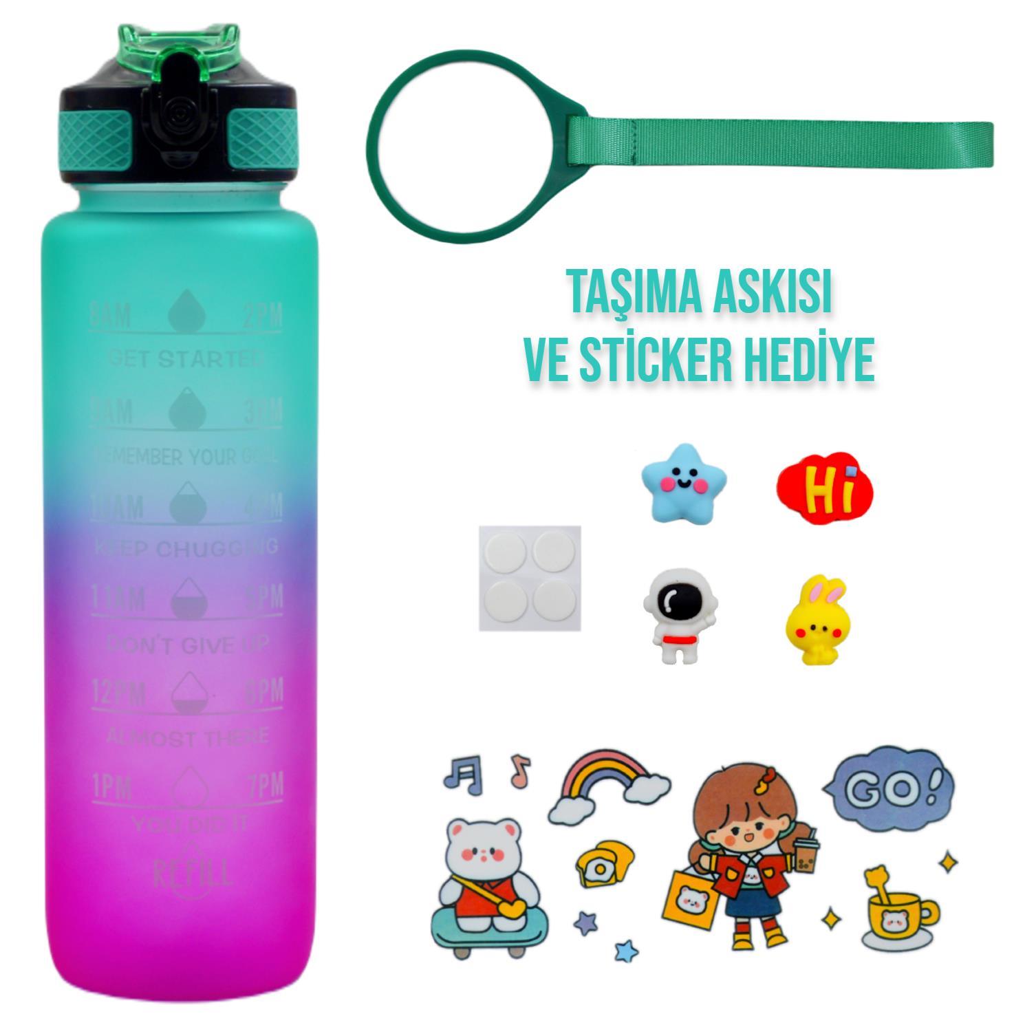 BottleBossBottleBoss Renk Geçişli Sızdırmaz Kapak Motivasyon Matarası 1 Litre Sticker HEDİYELİ Yeşil (BB-89959)YSL