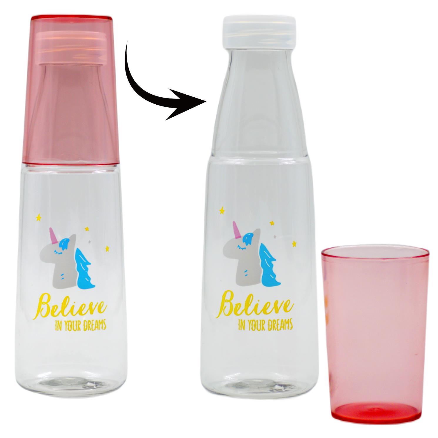 BottleBossBottleBoss Renkli Bardaklı Desenli Sızdırmaz Kapaklı Su Şişesi Matara 600 Ml Pembe