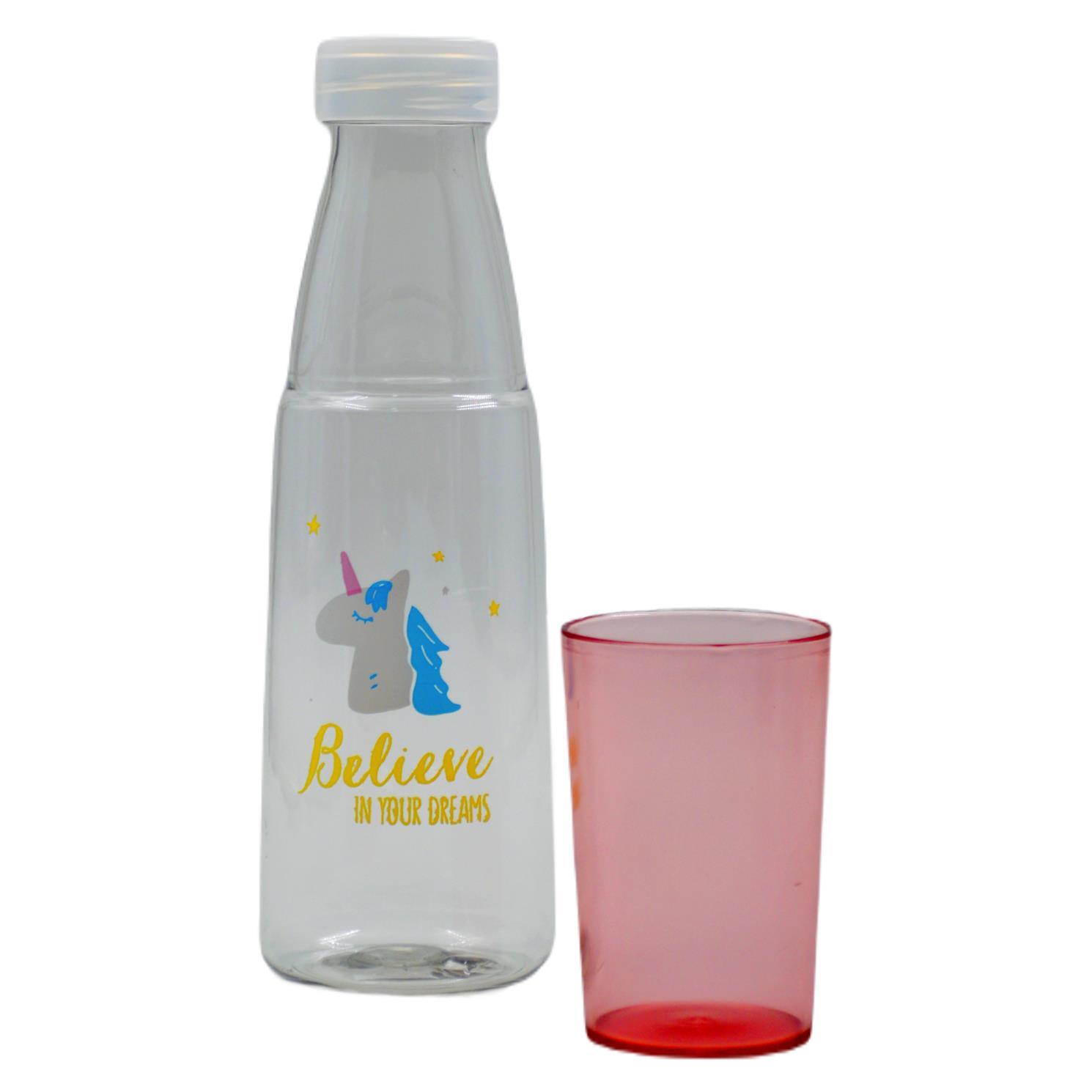 BottleBossBottleBoss Renkli Bardaklı Desenli Sızdırmaz Kapaklı Su Şişesi Matara 600 Ml Pembe