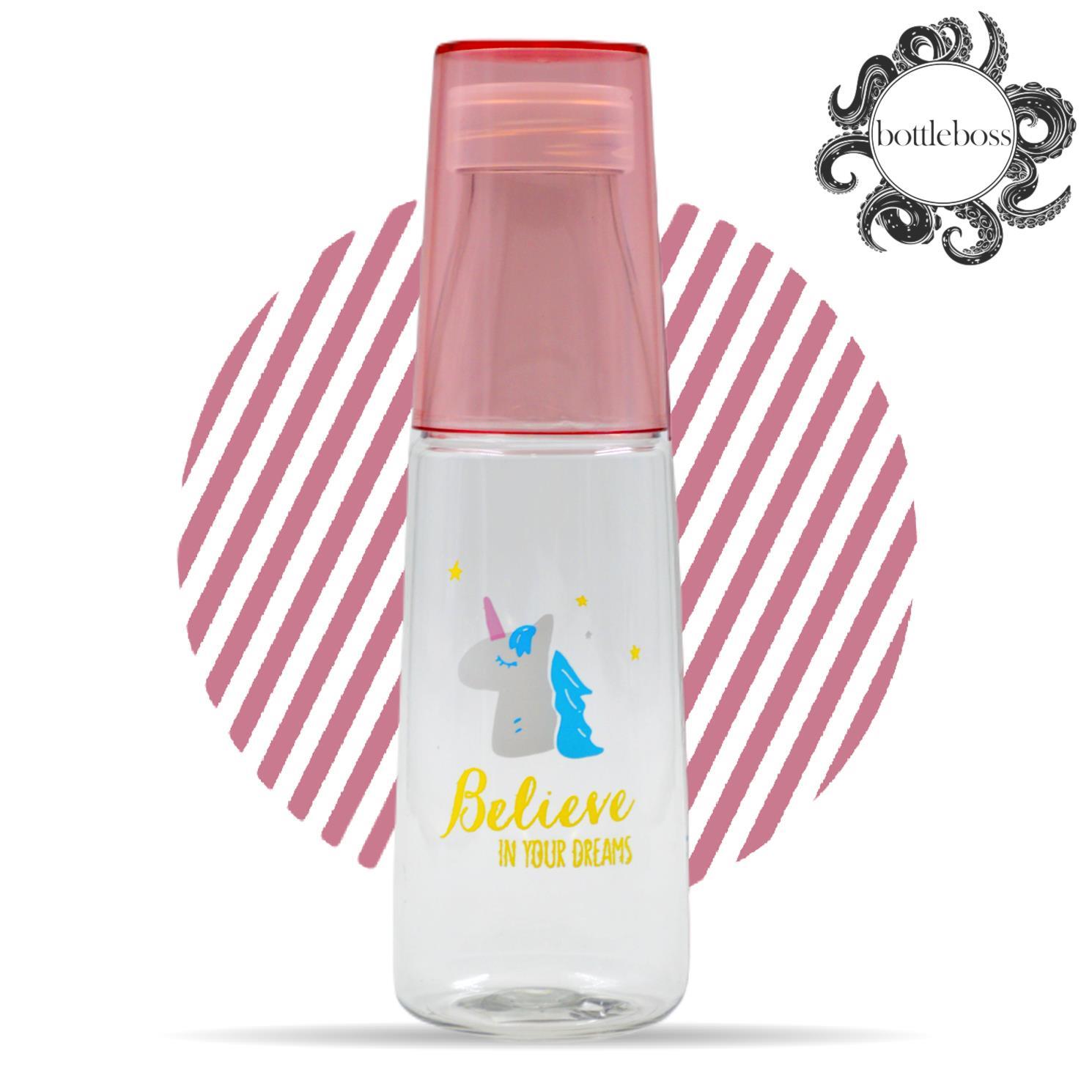 BottleBossBottleBoss Renkli Bardaklı Desenli Sızdırmaz Kapaklı Su Şişesi Matara 600 Ml Pembe