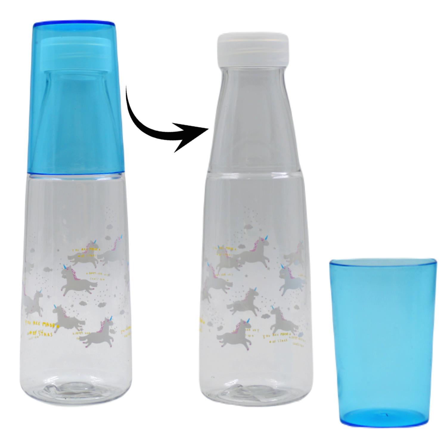 BottleBossBottleBoss Renkli Bardaklı Desenli Sızdırmaz Kapaklı Su Şişesi Matara 600 Ml Mavi