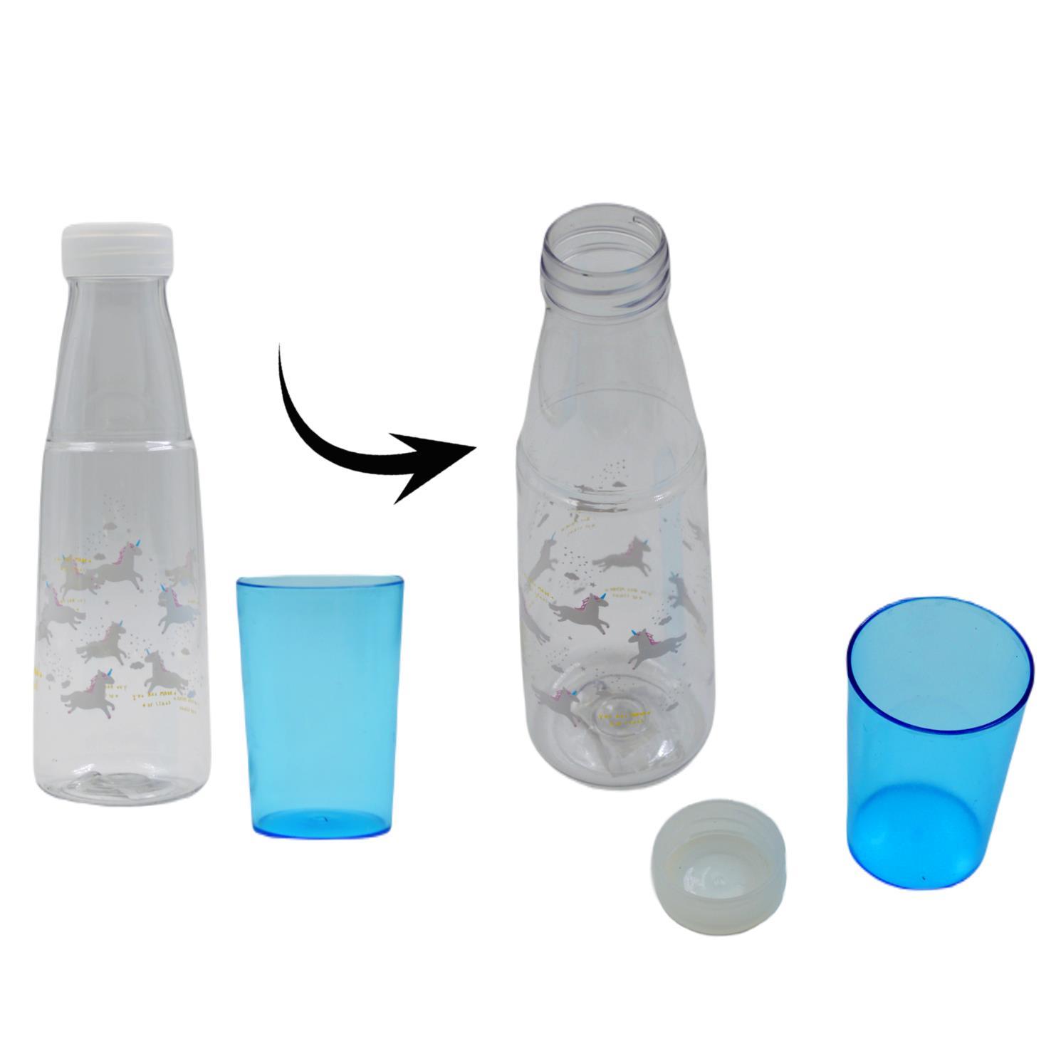 BottleBossBottleBoss Renkli Bardaklı Desenli Sızdırmaz Kapaklı Su Şişesi Matara 600 Ml Mavi